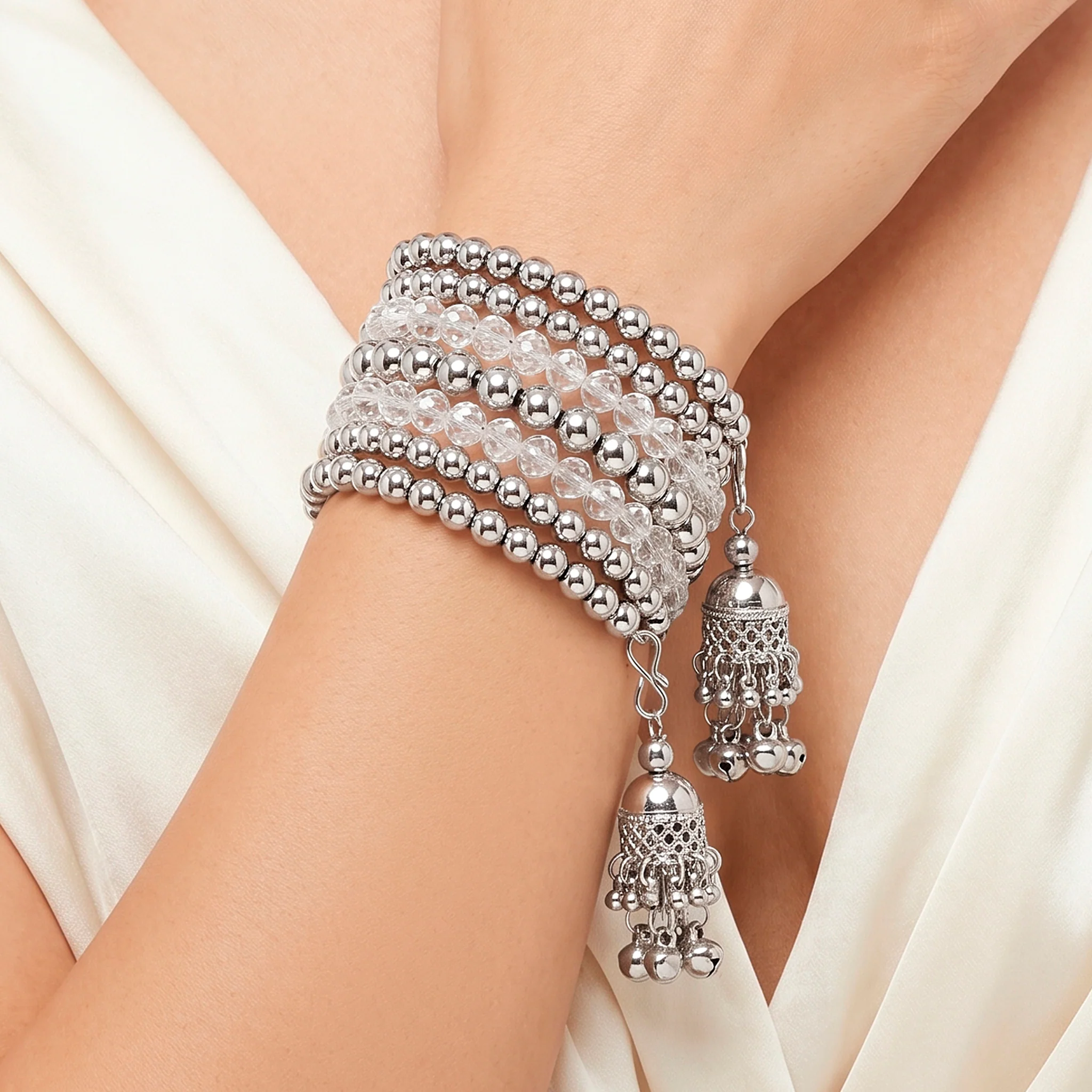 PRAO Bracelet Anti-Tarnish Spiral Crystal Beads Jhumka (Adjustable Size) - Image 2