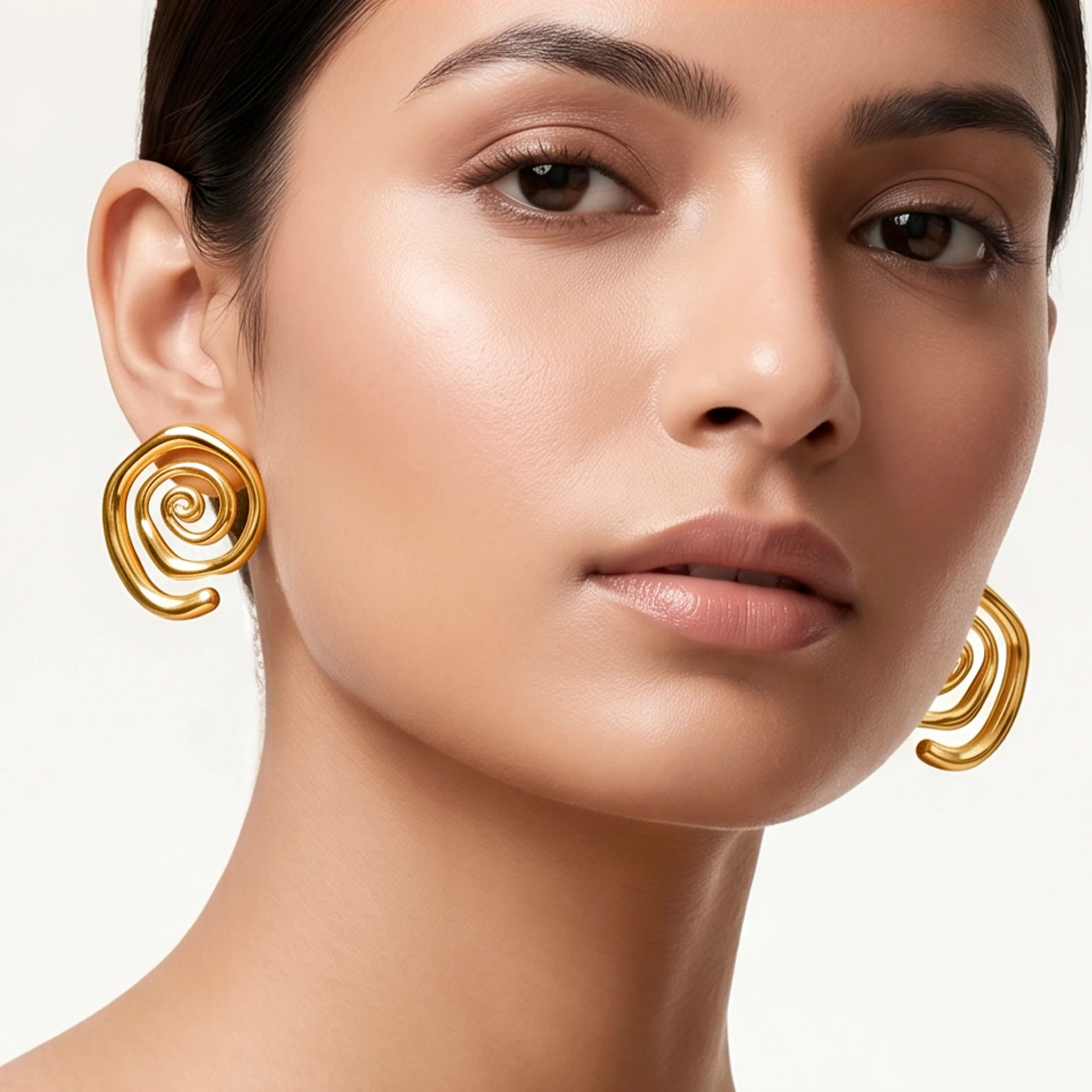 PRAO Earrings Anti-Tarnish Molten Spiral Statement - Image 2