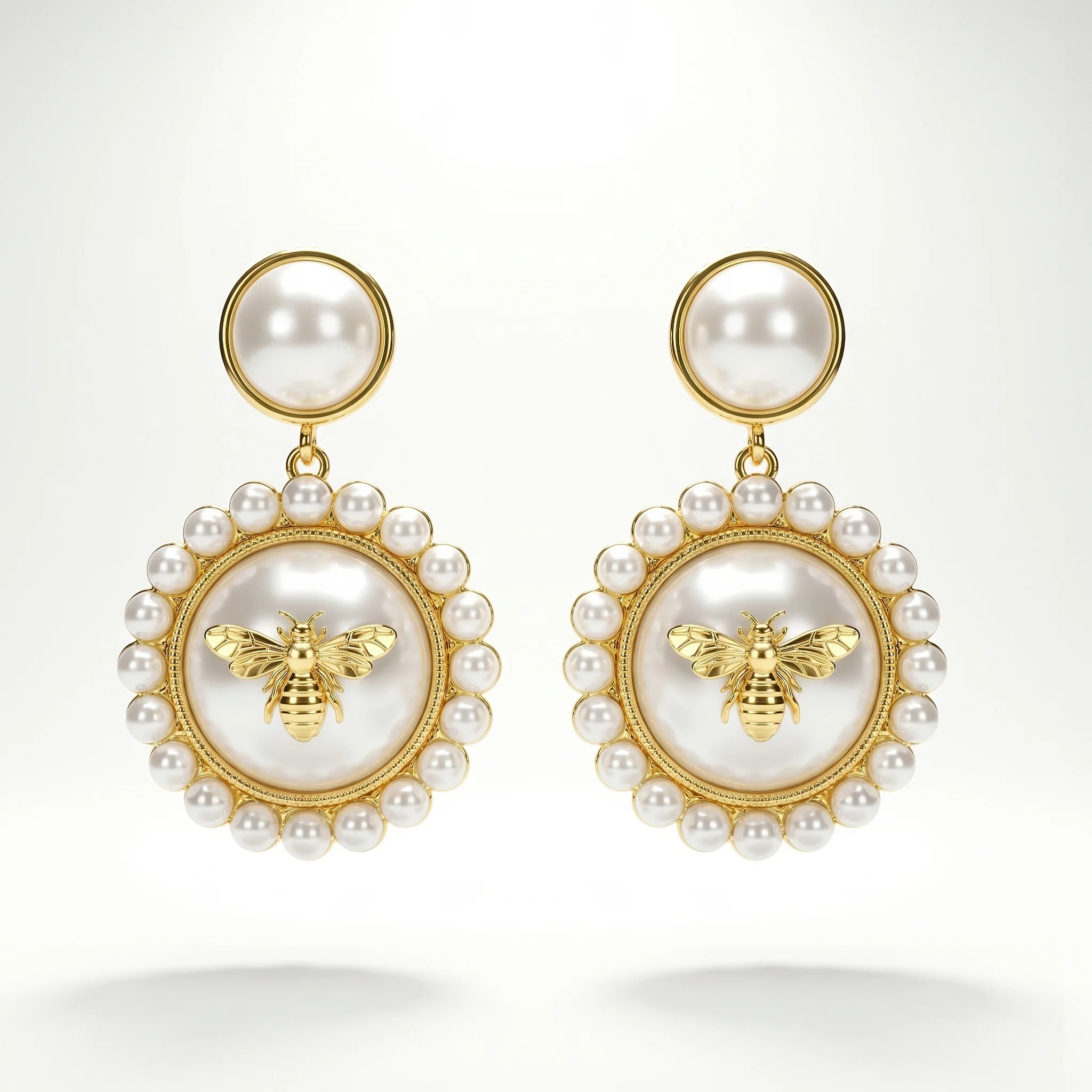 PRAO Earrings Anti-Tarnish Bee Pearl Halo Studs - Image 3