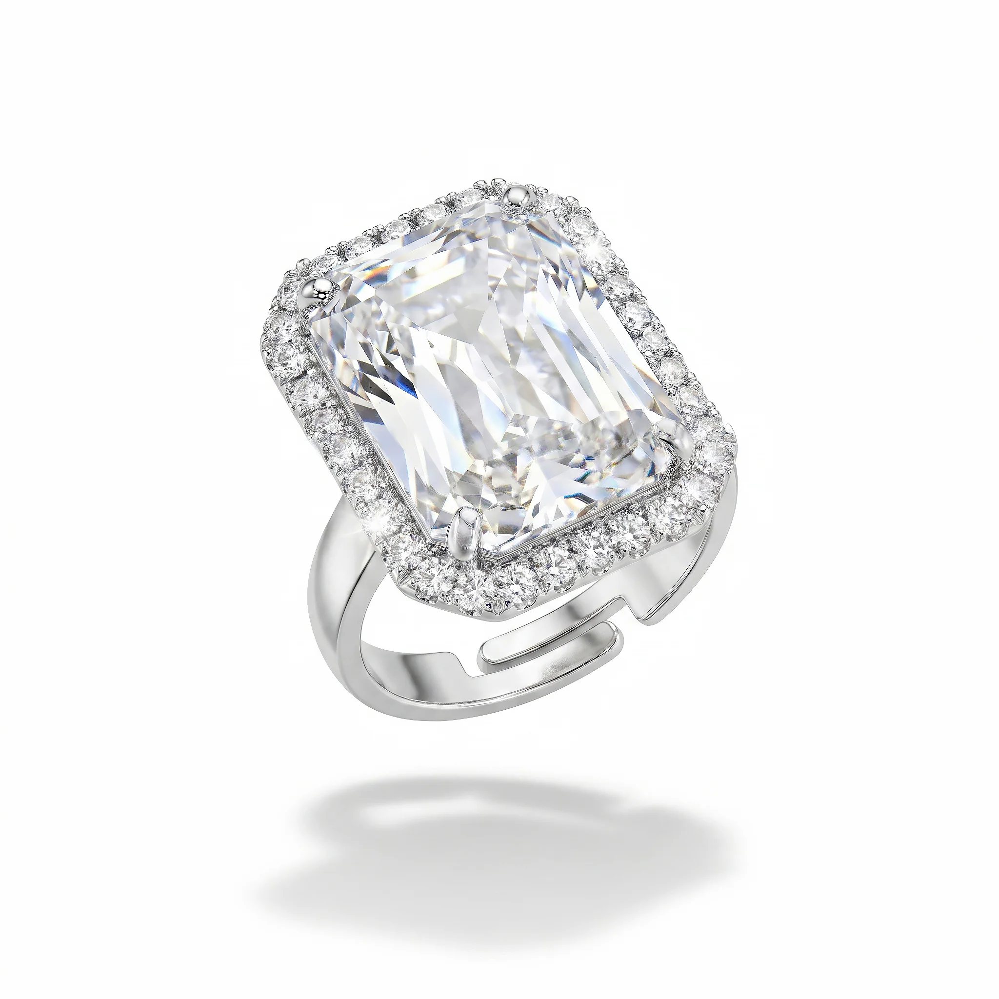 PRAO Ring Anti-Tarnish Emerald Cut Crystal Halo (Adjustable Size) - Image 4