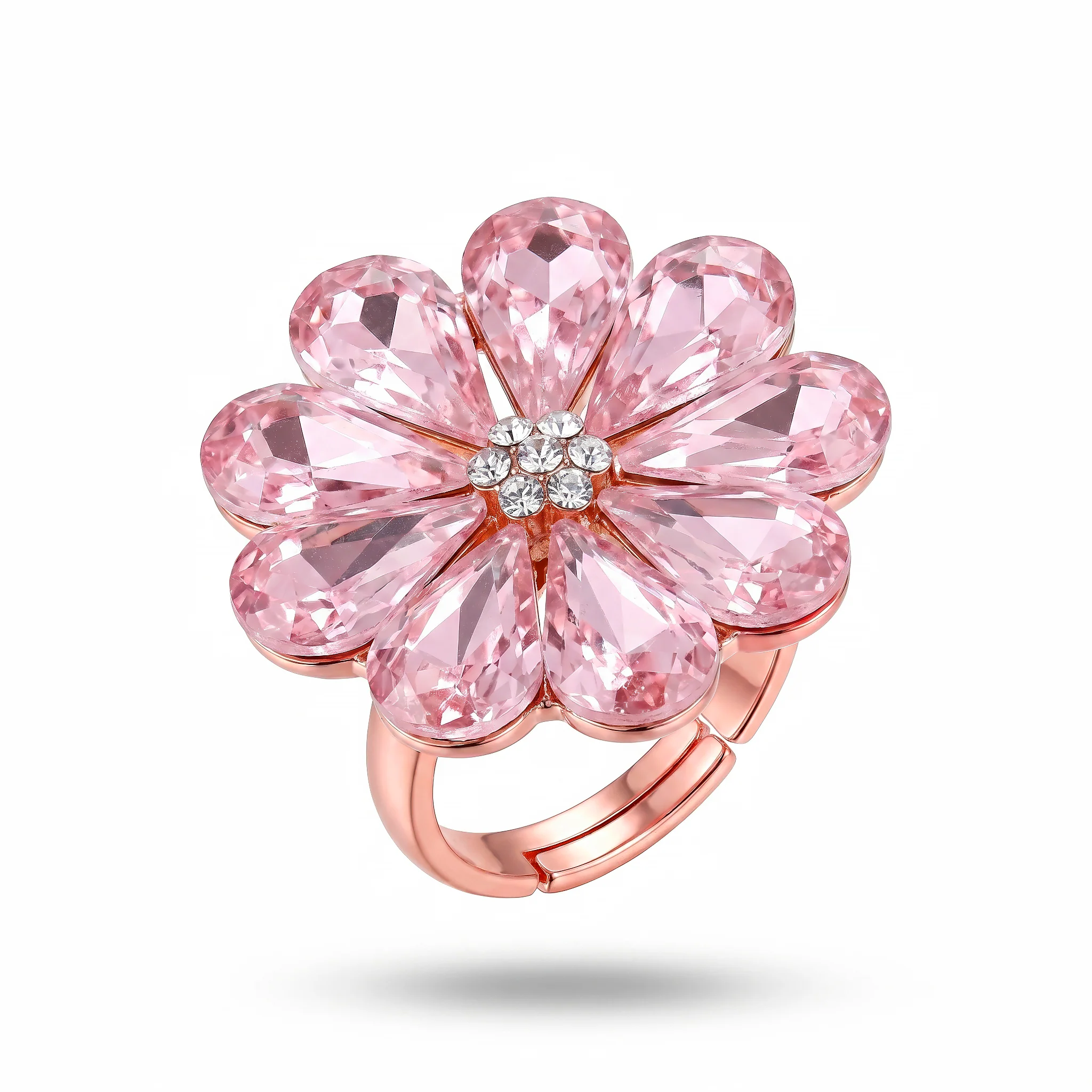 PRAO Ring Anti-Tarnish Pink Floral Crystal (Adjustable Size) - Image 3