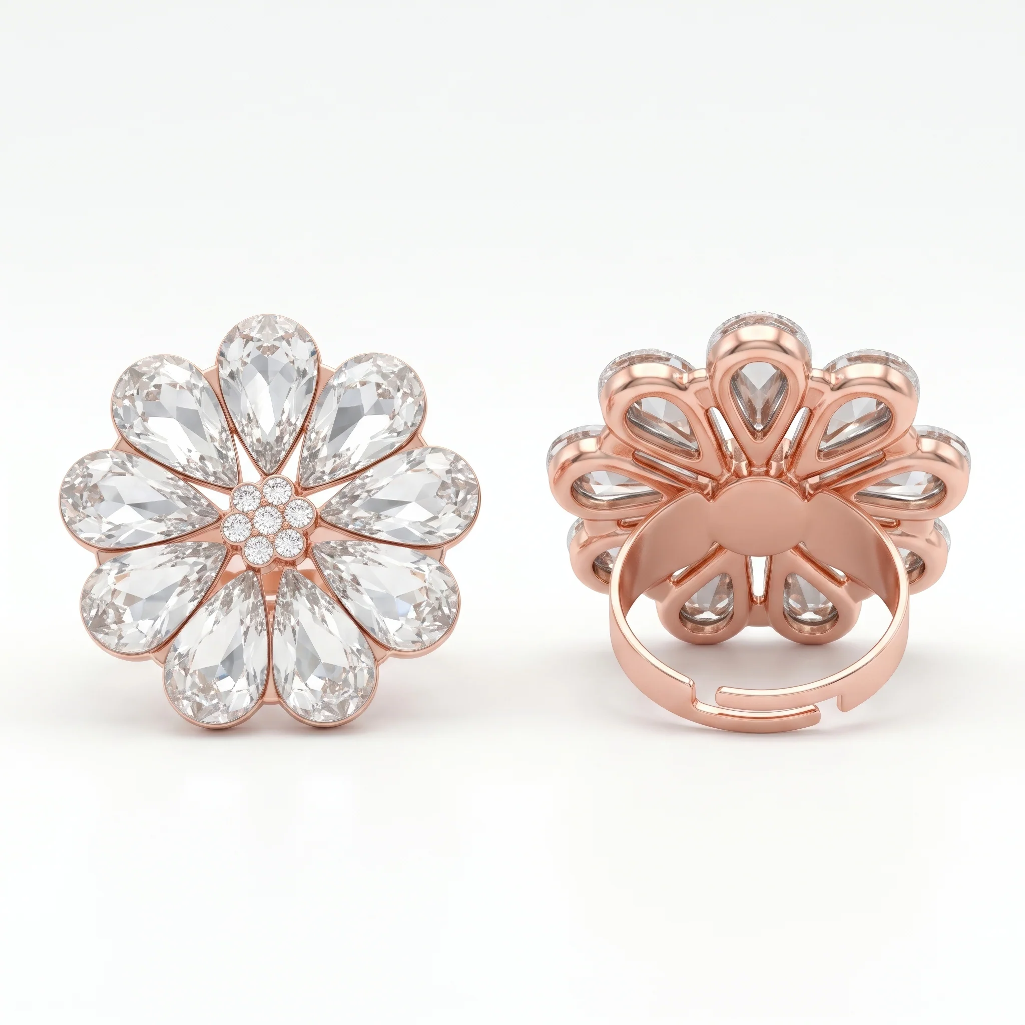 PRAO Ring Anti-Tarnish Clear Floral Crystal (Adjustable Size) - Image 5