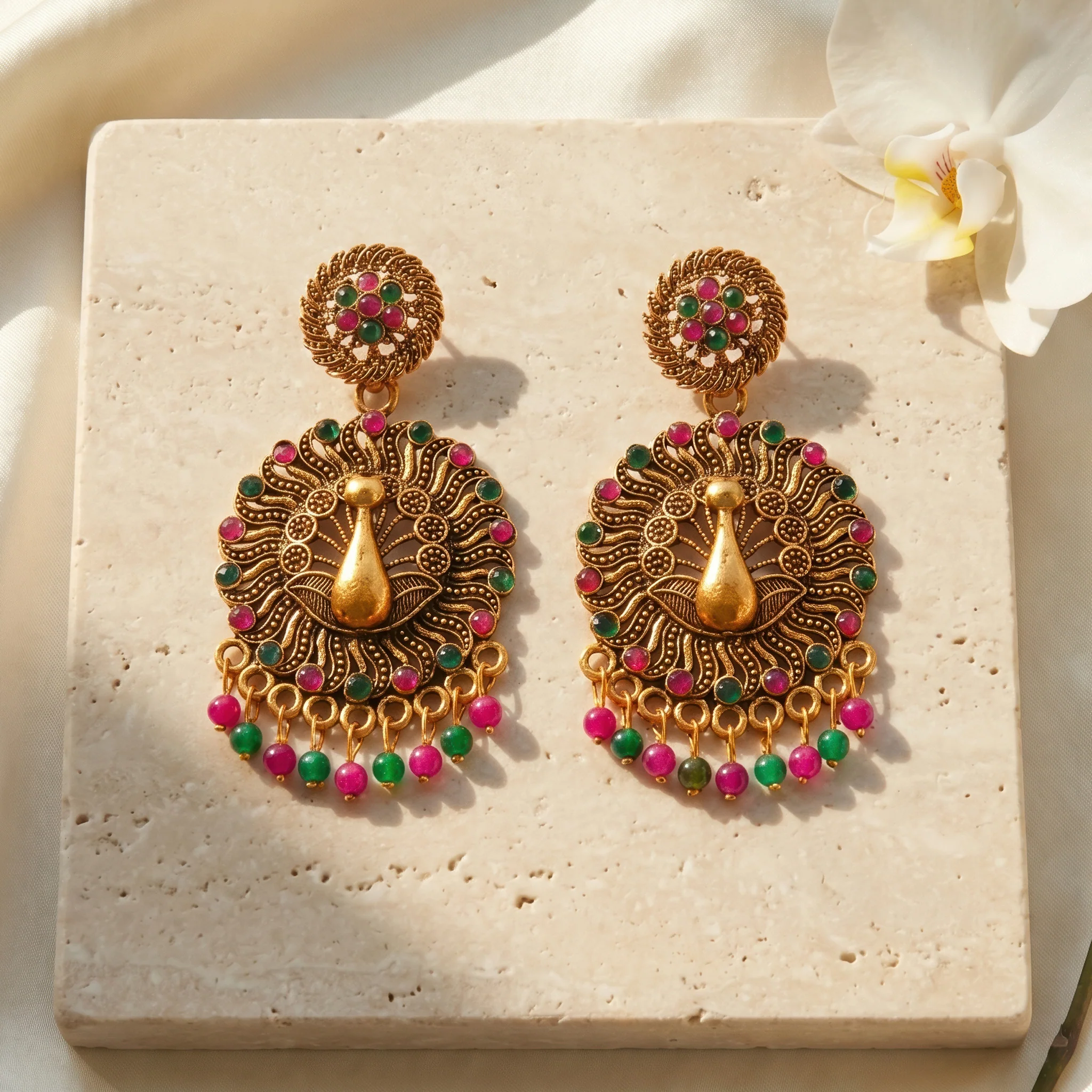 PRAO Earrings Anti-Tarnish Peacock Chandbali With Stone Details - Image 4