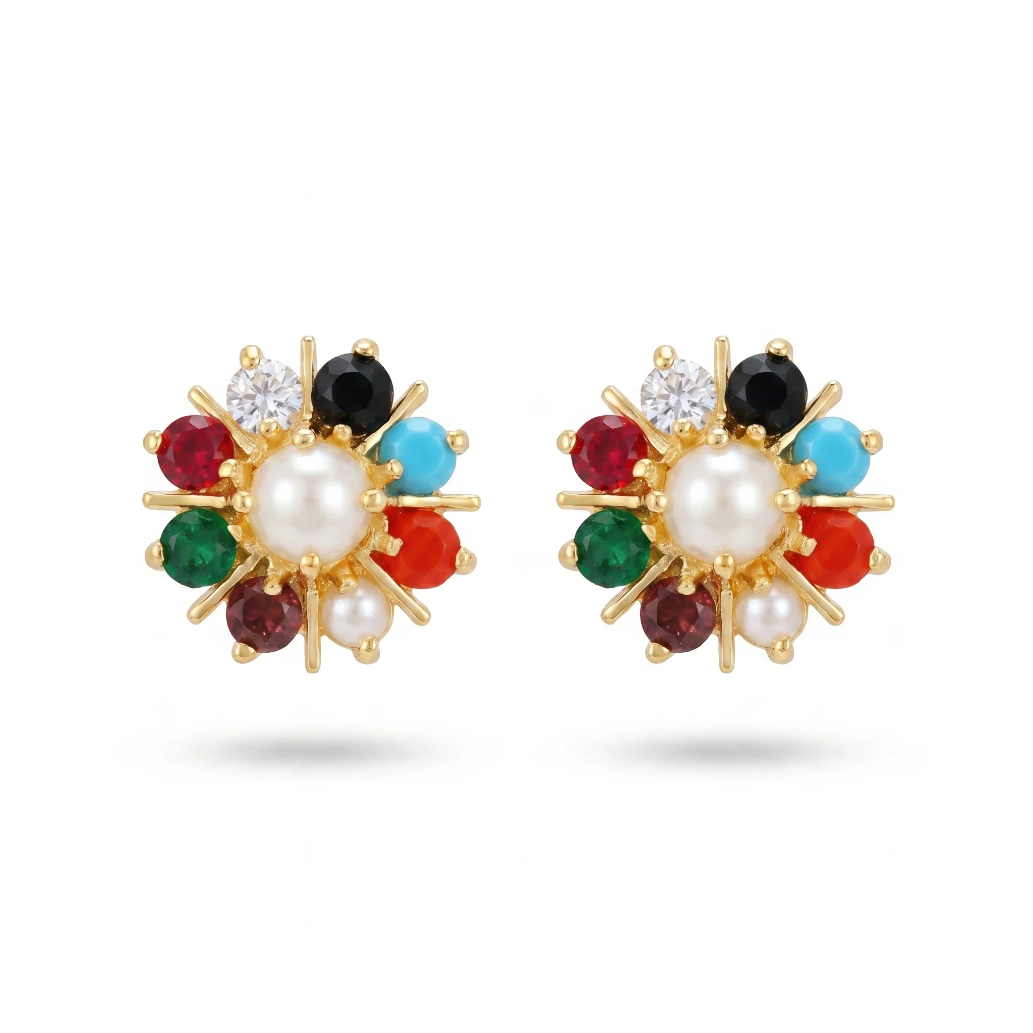 PRAO Earrings Anti-Tarnish Multicolor Floral Pearl Studs - Image 3