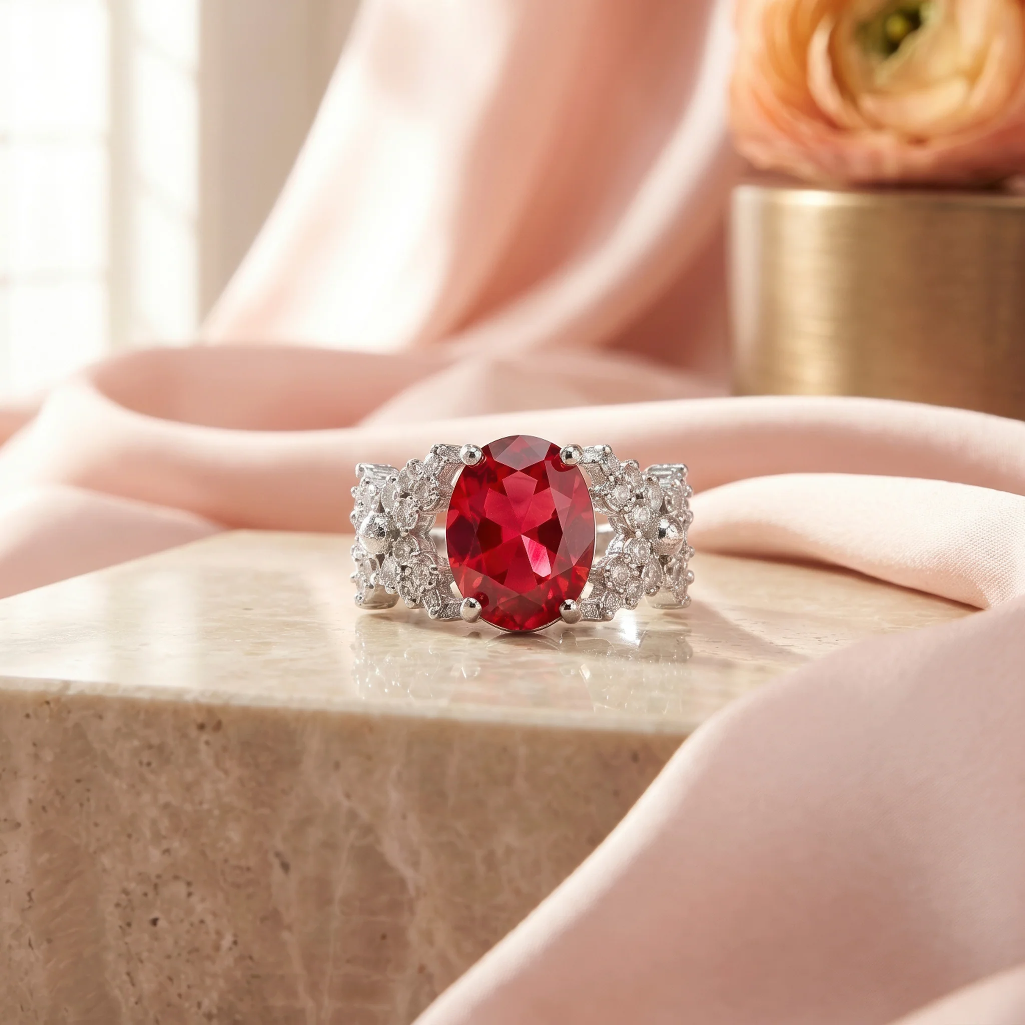 PRAO Ring Anti-Tarnish Ruby Oval Crystal (Adjustable Size) - Image 5