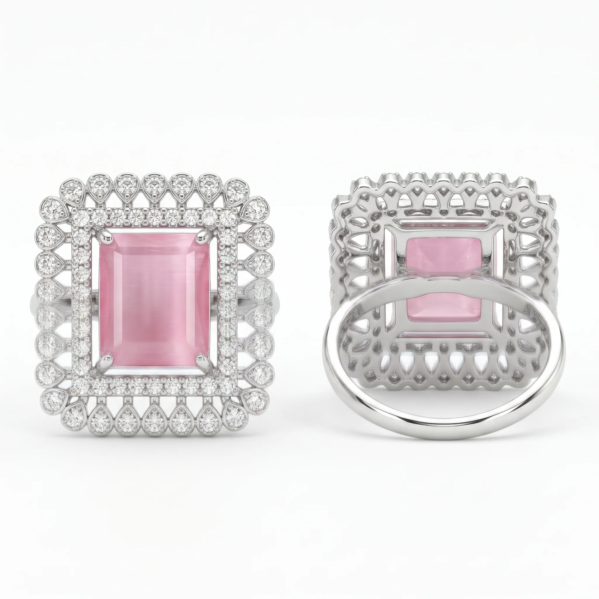 PRAO Ring Anti-Tarnish Pink Crystal Square (Adjustable Size) - Image 5