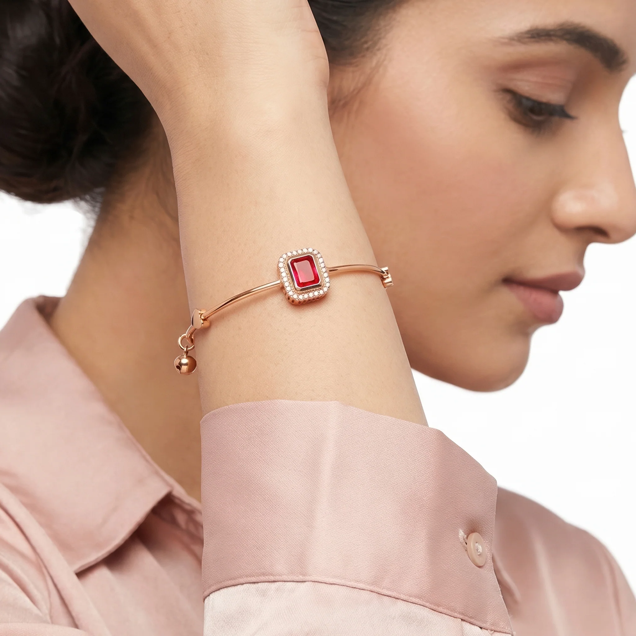 PRAO Bracelet Anti-Tarnish Ruby Red Crystal Halo (Adjustable Size) - Image 2