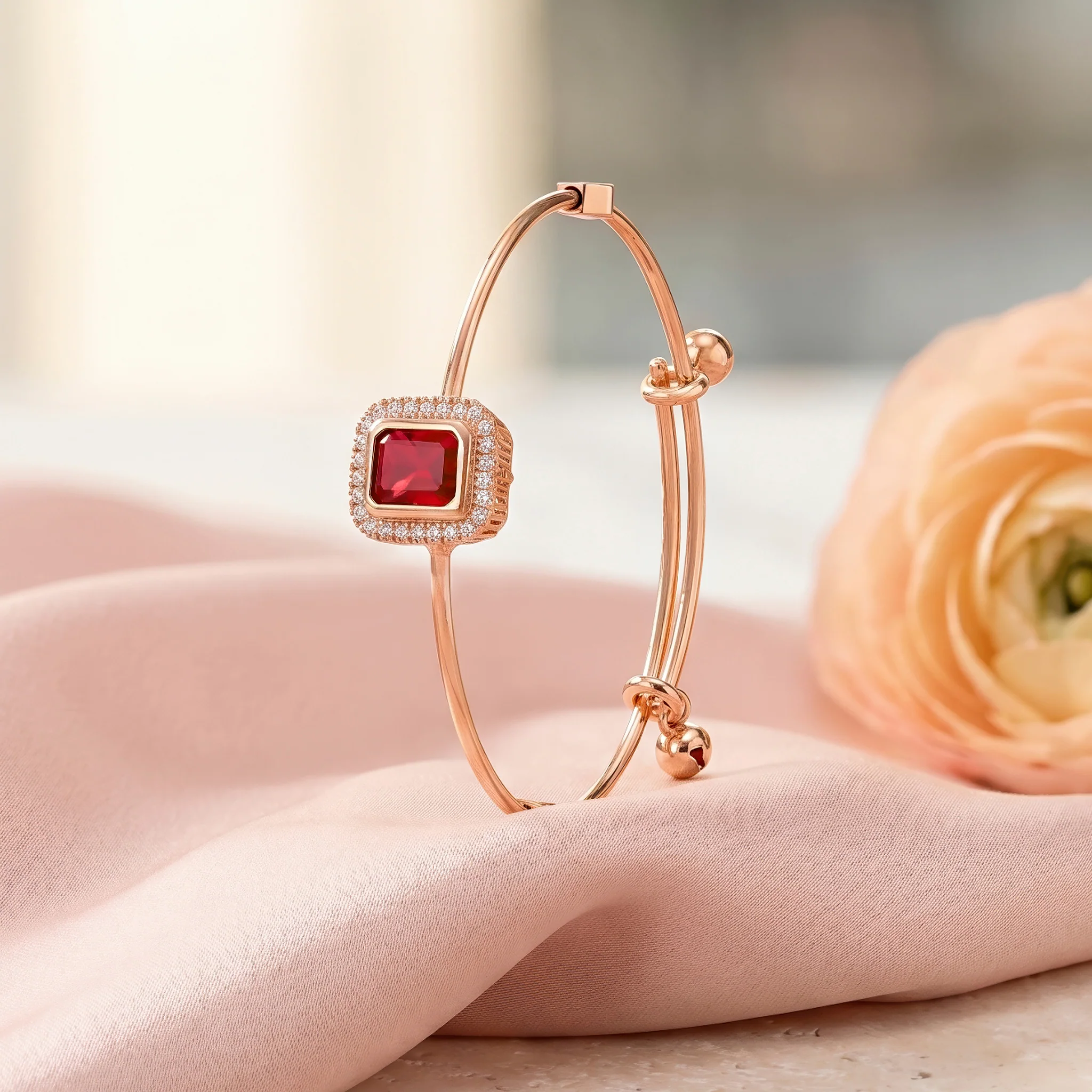 PRAO Bracelet Anti-Tarnish Ruby Red Crystal Halo (Adjustable Size) - Image 4