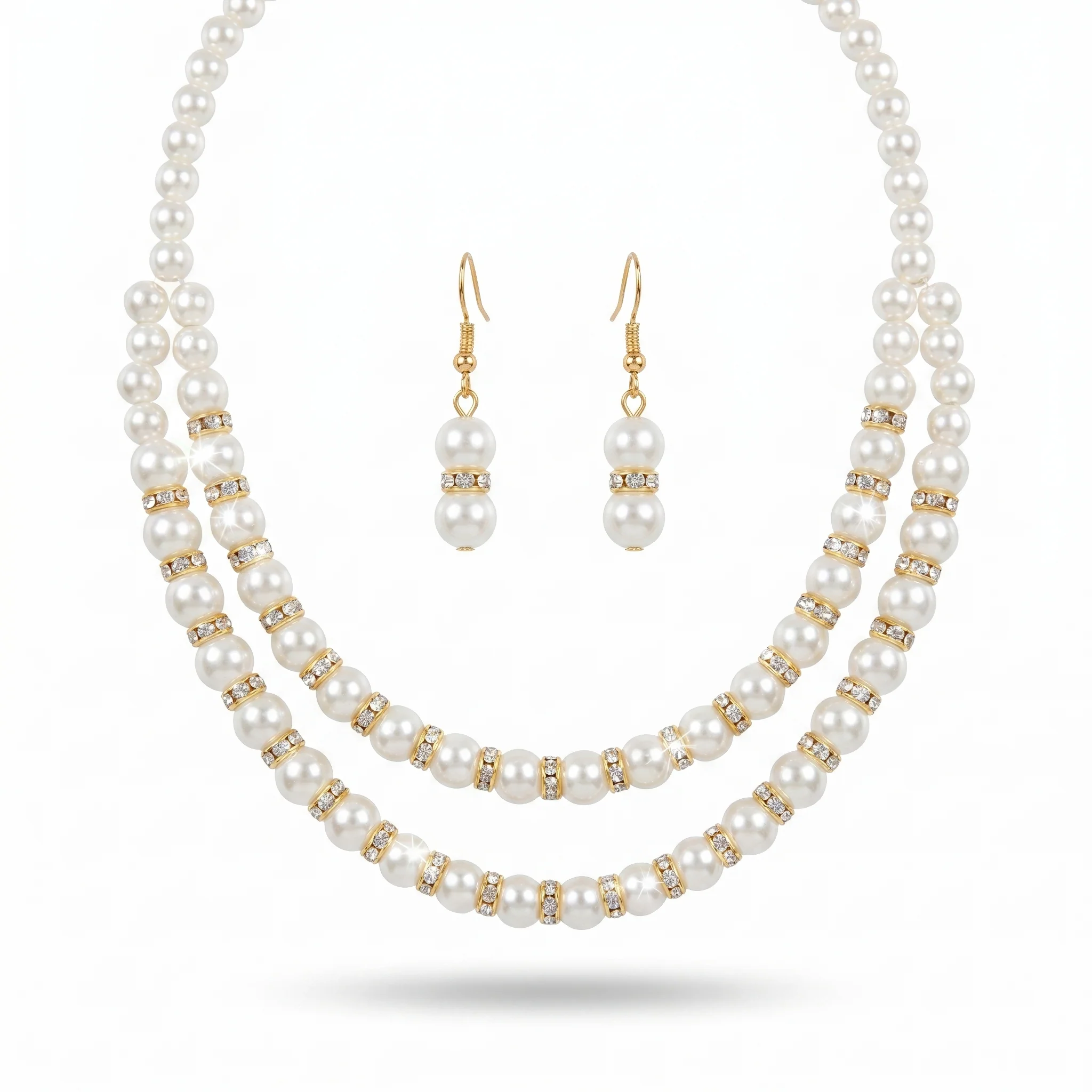 PRAO Necklace Anti-Tarnish Double-Layered Pearl Set With Earrings - Image 5