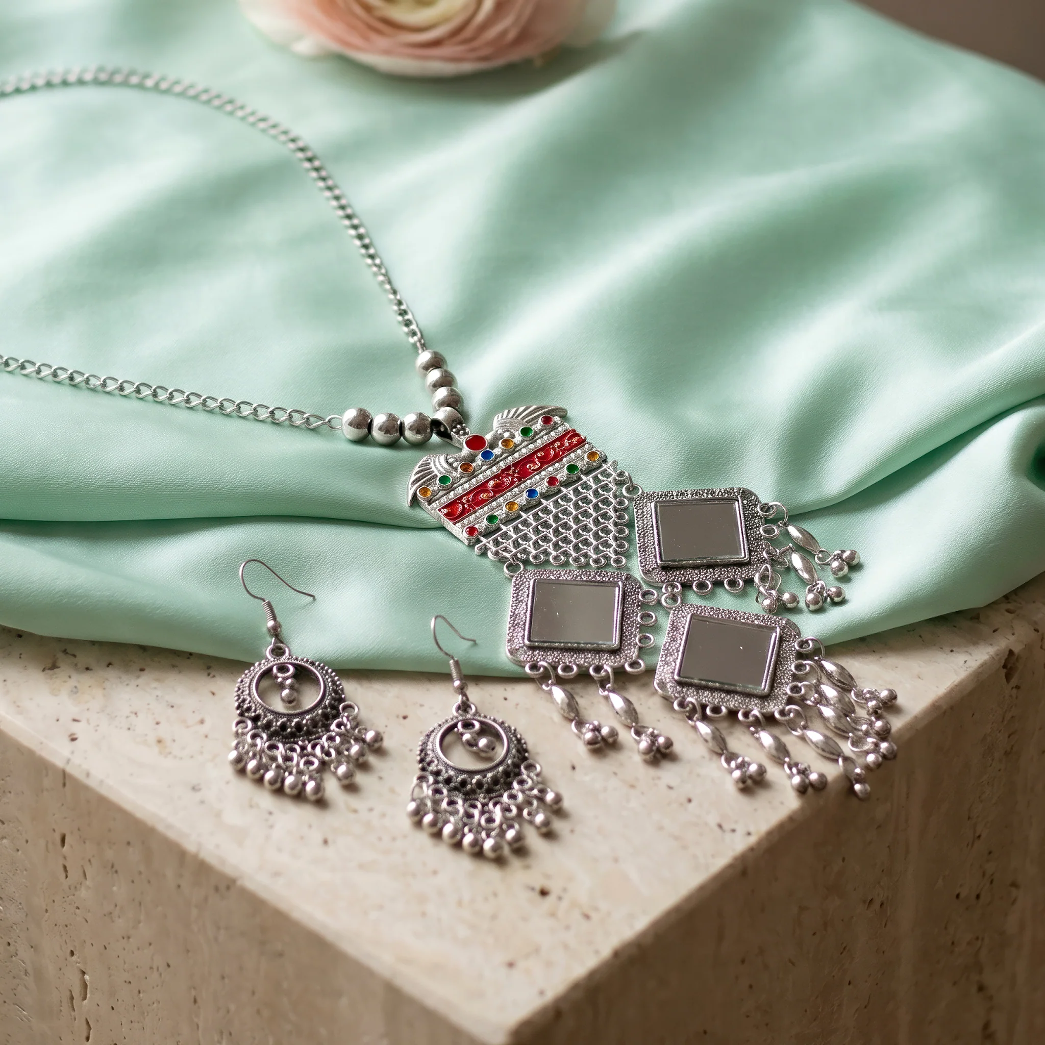 PRAO Necklace Anti-Tarnish Oxidized Statement Set With Earrings - Image 6