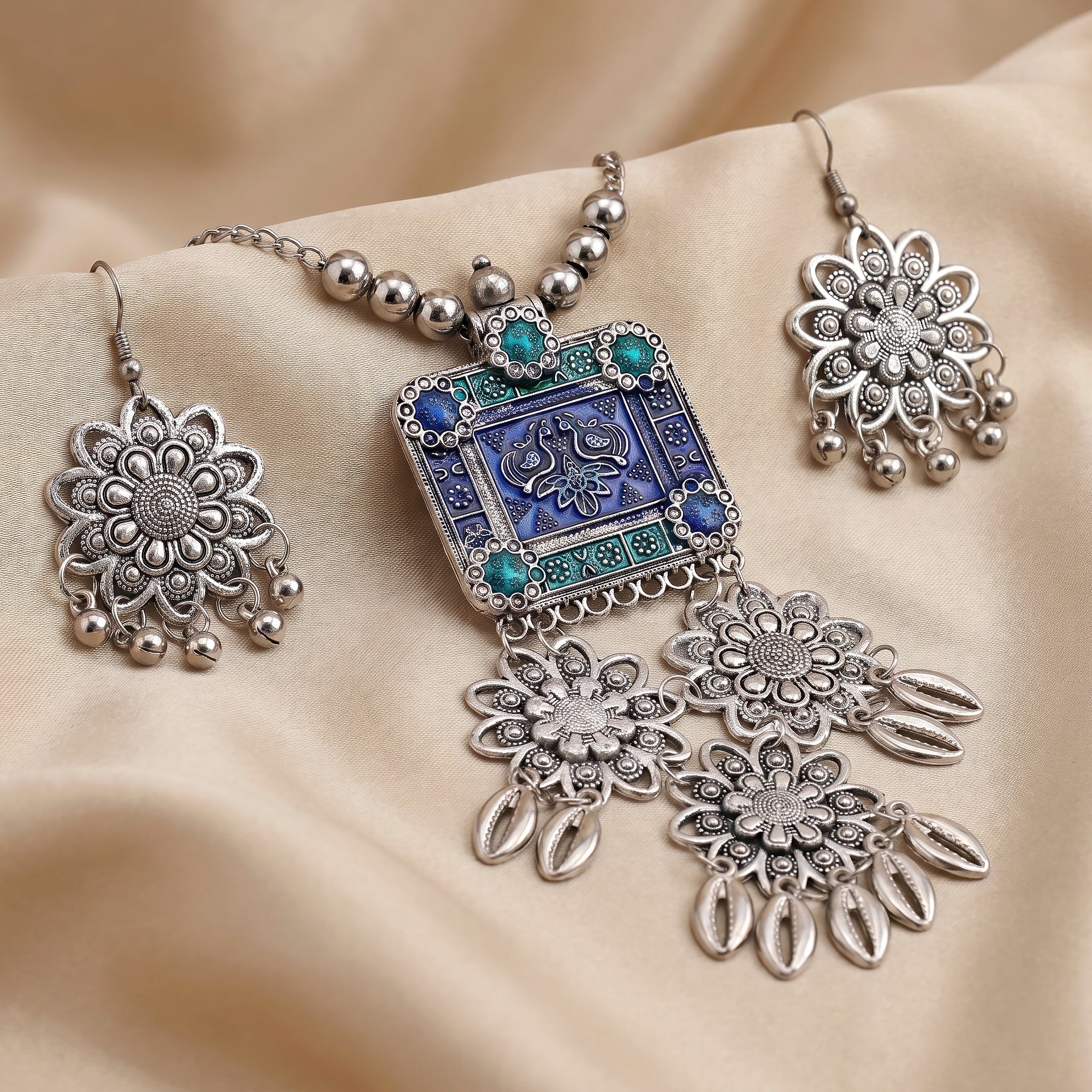 PRAO Necklace Anti-Tarnish Oxidized Enamel Pendant Set With Earrings - Image 5