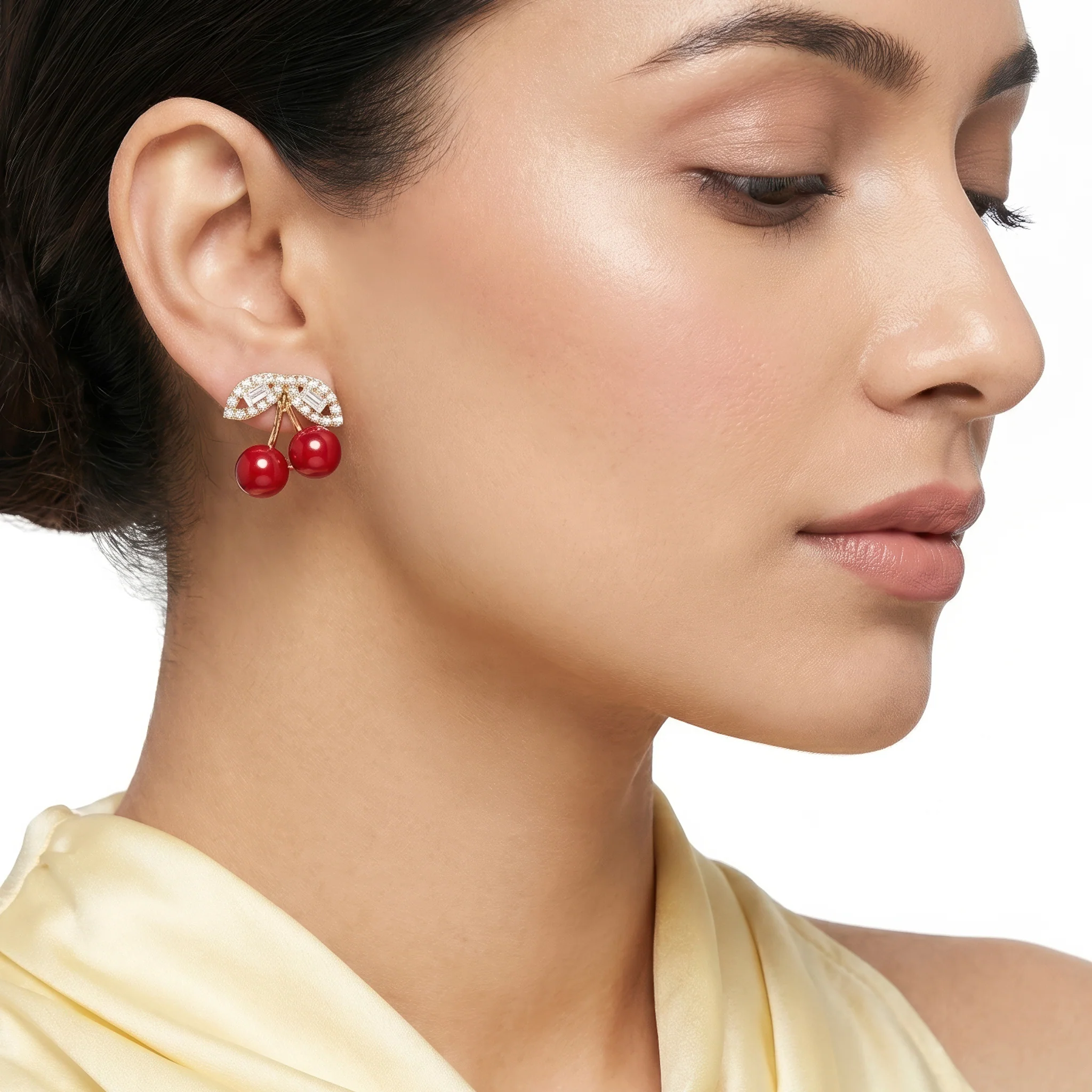 PRAO Earrings Anti-Tarnish Cherry Crystal Studs - Image 2