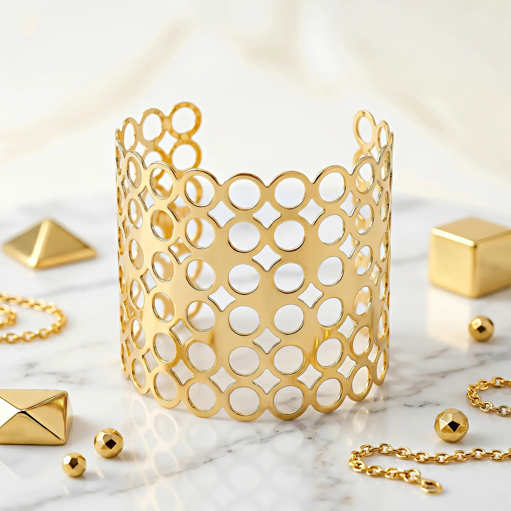 PRAO Bracelet Anti-Tarnish Geometric Circle Filigree Cuff (Adjustable Size) - Image 4
