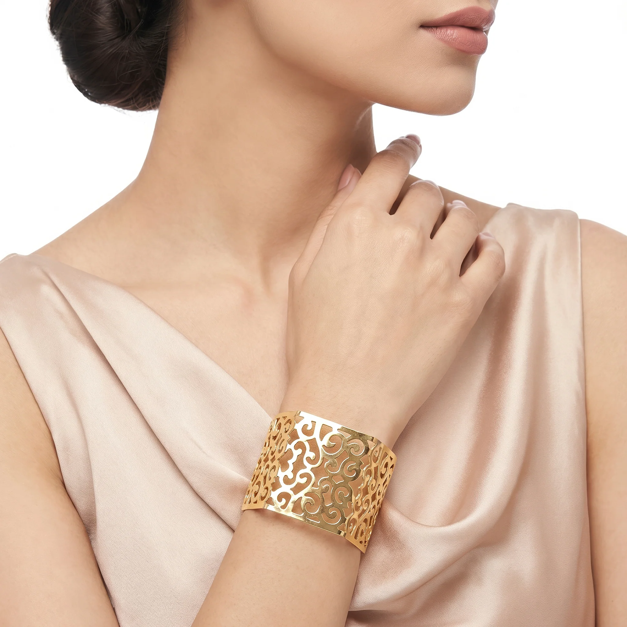 PRAO Bracelet Anti-Tarnish Vintage Scrollwork Wide Cuff (Adjustable Size) - Image 2