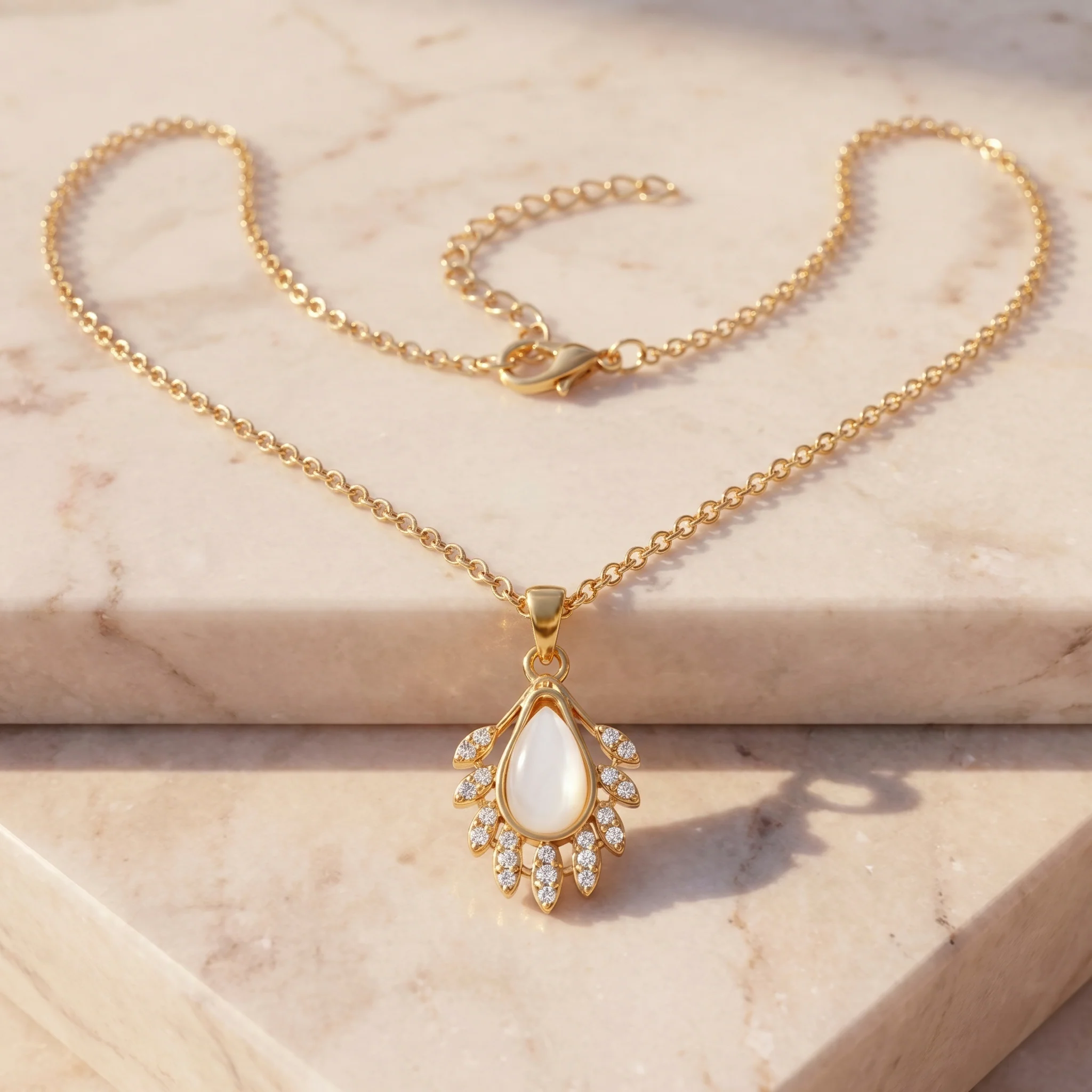 PRAO Necklace Anti-Tarnish Monalisa Stone Teardrop Pendant - Image 3