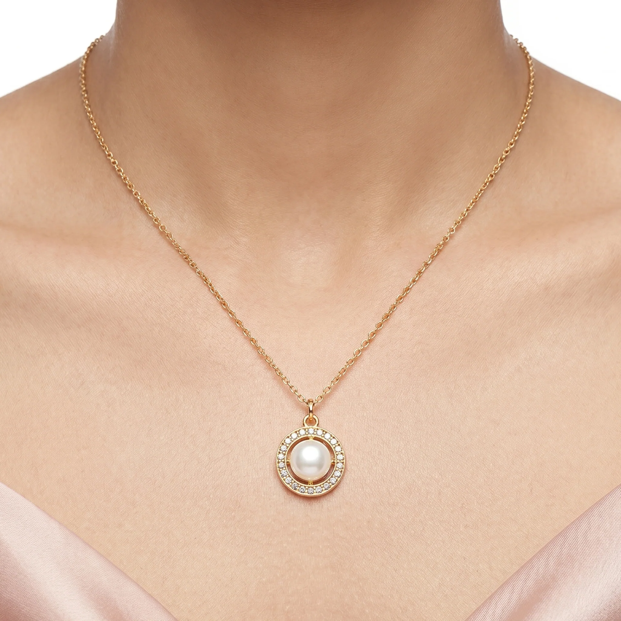 PRAO Necklace Anti-Tarnish Monalisa Halo Pendant