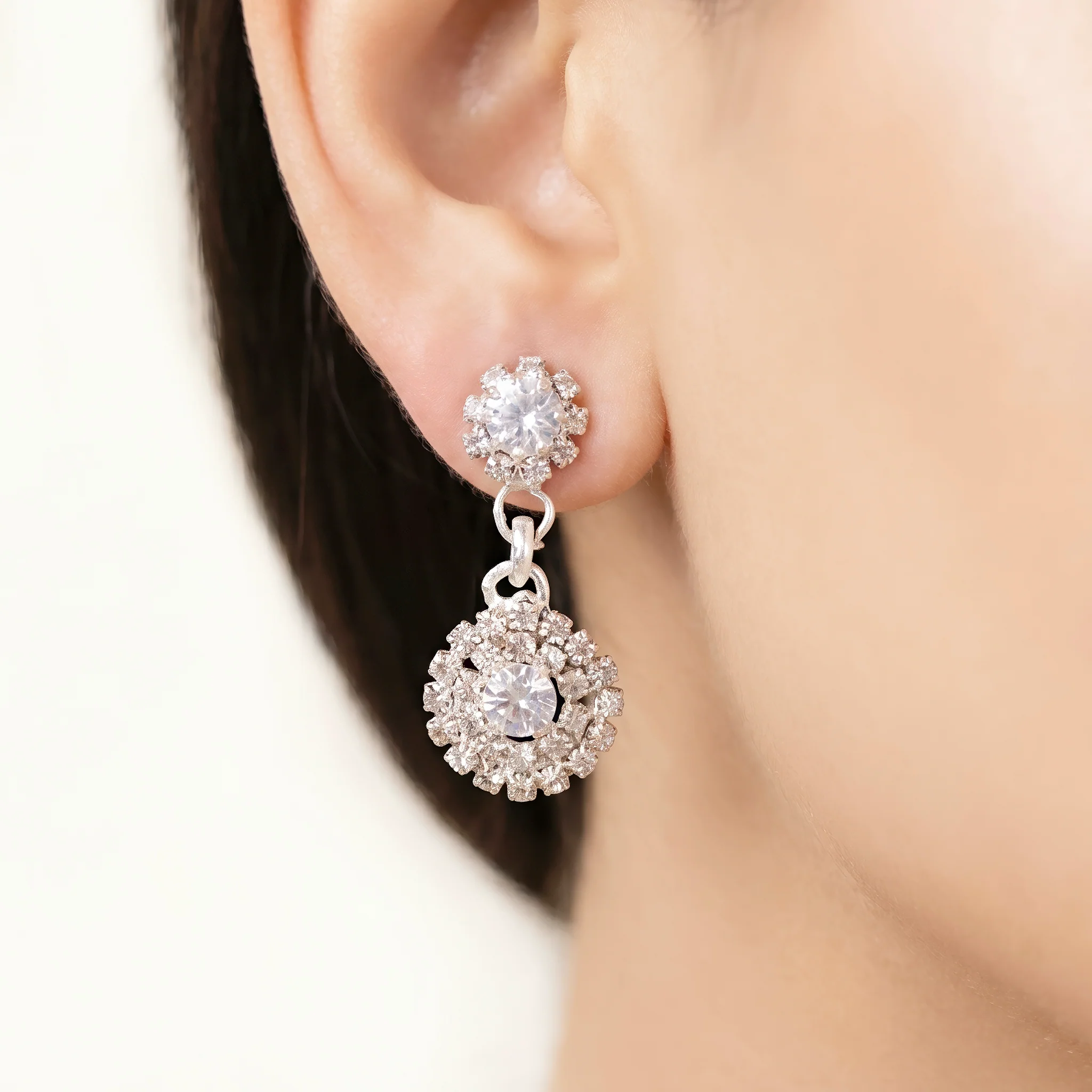 PRAO Necklace Anti-Tarnish Multi-Strand Crystal Starburst Choker Set With Earrings - Image 3