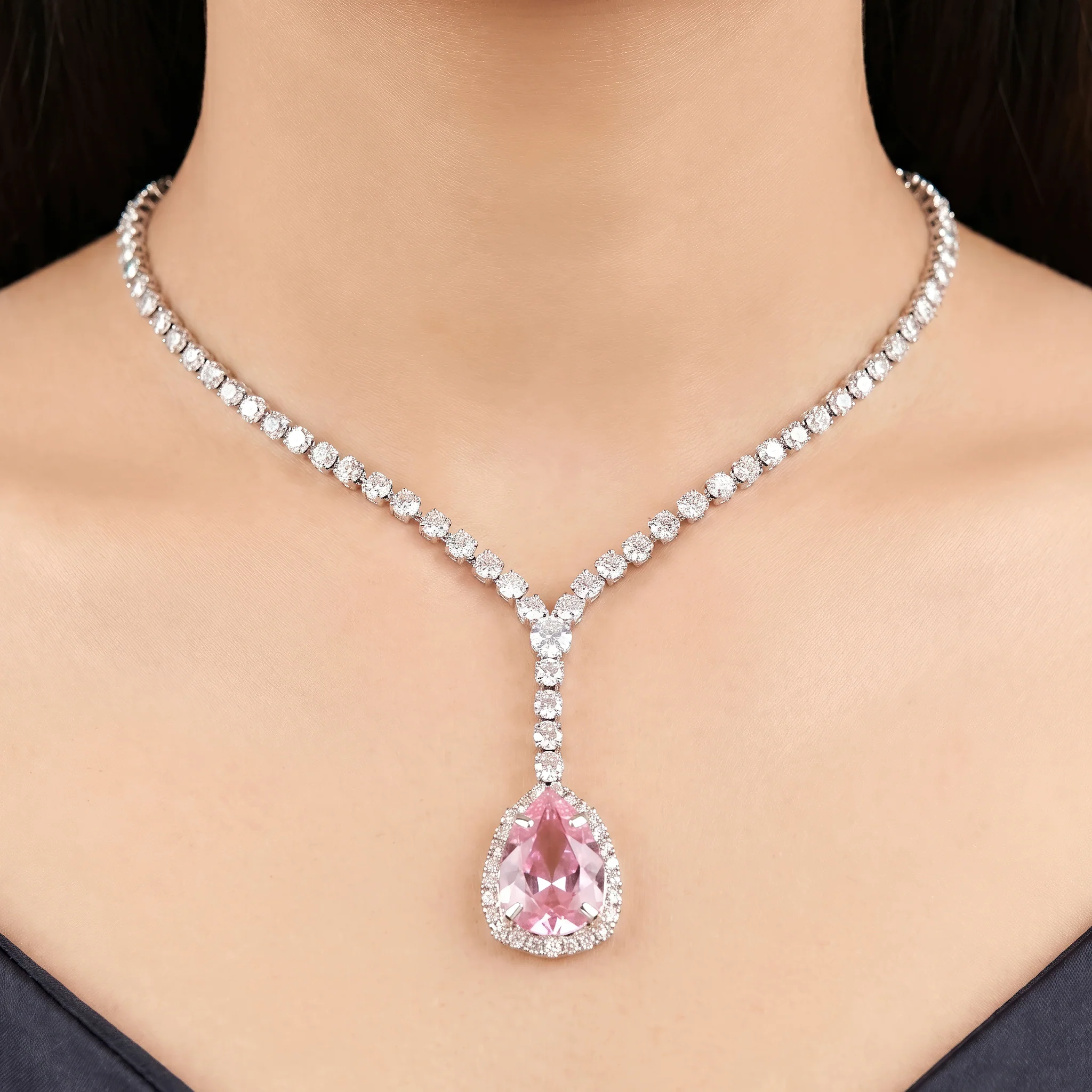 PRAO Necklace Anti-Tarnish Vintage Rose Teardrop Crystal Set With Earrings - Image 2