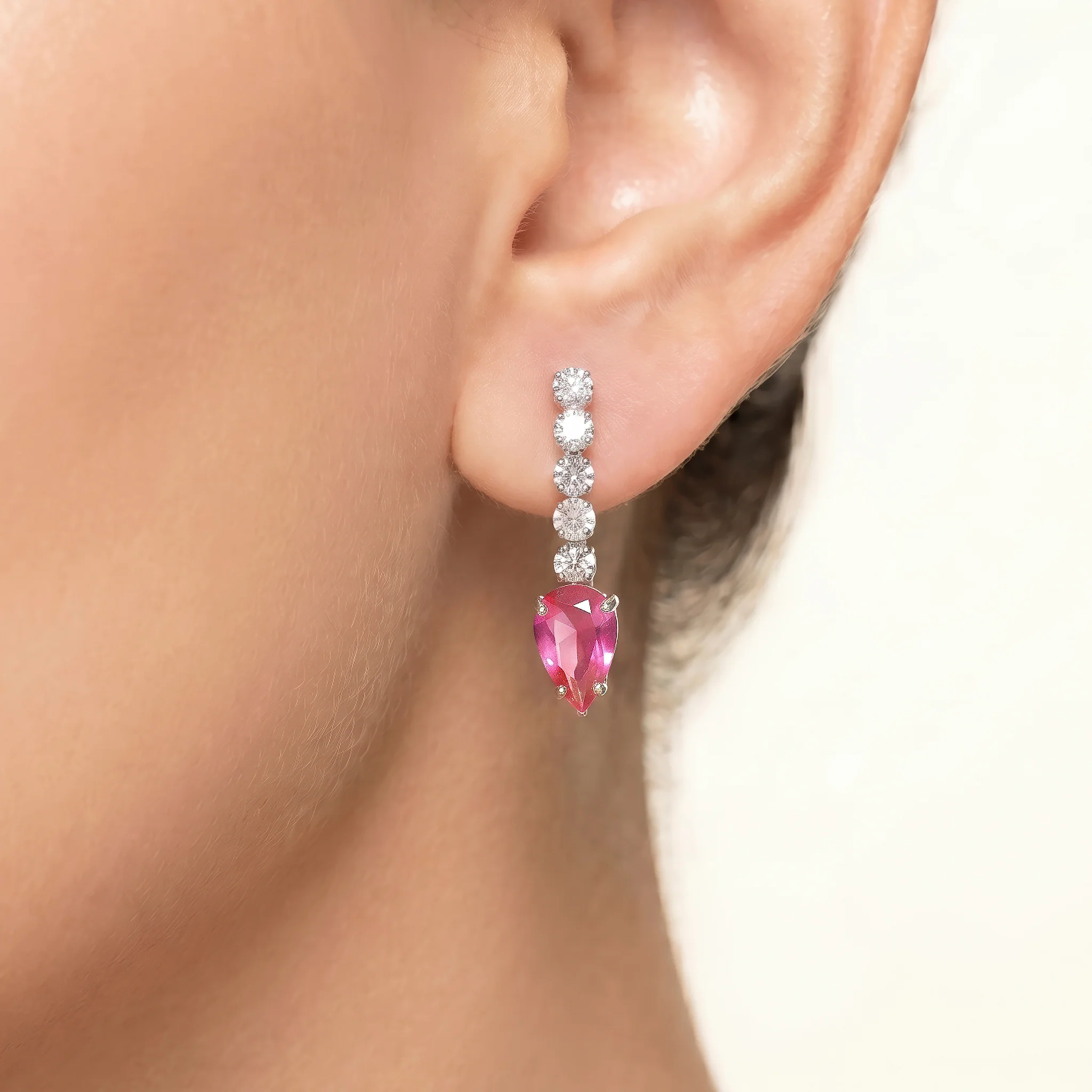 PRAO Necklace Anti-Tarnish Pink Crystal Tennis Y-Set With Earrings - Image 3