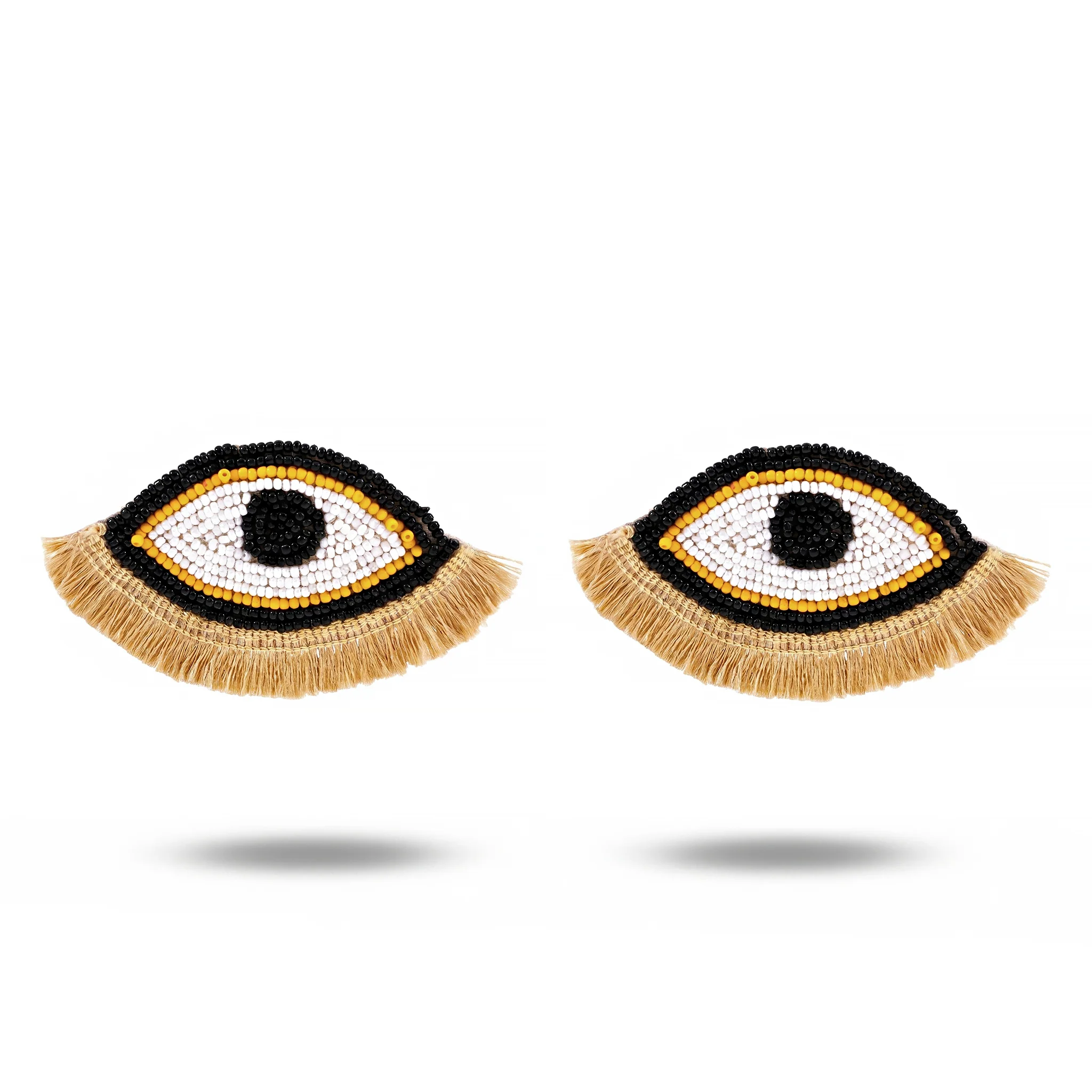 PRAO Earrings Anti-Tarnish Embroidered Yellow Evil Eye Statement - Image 3