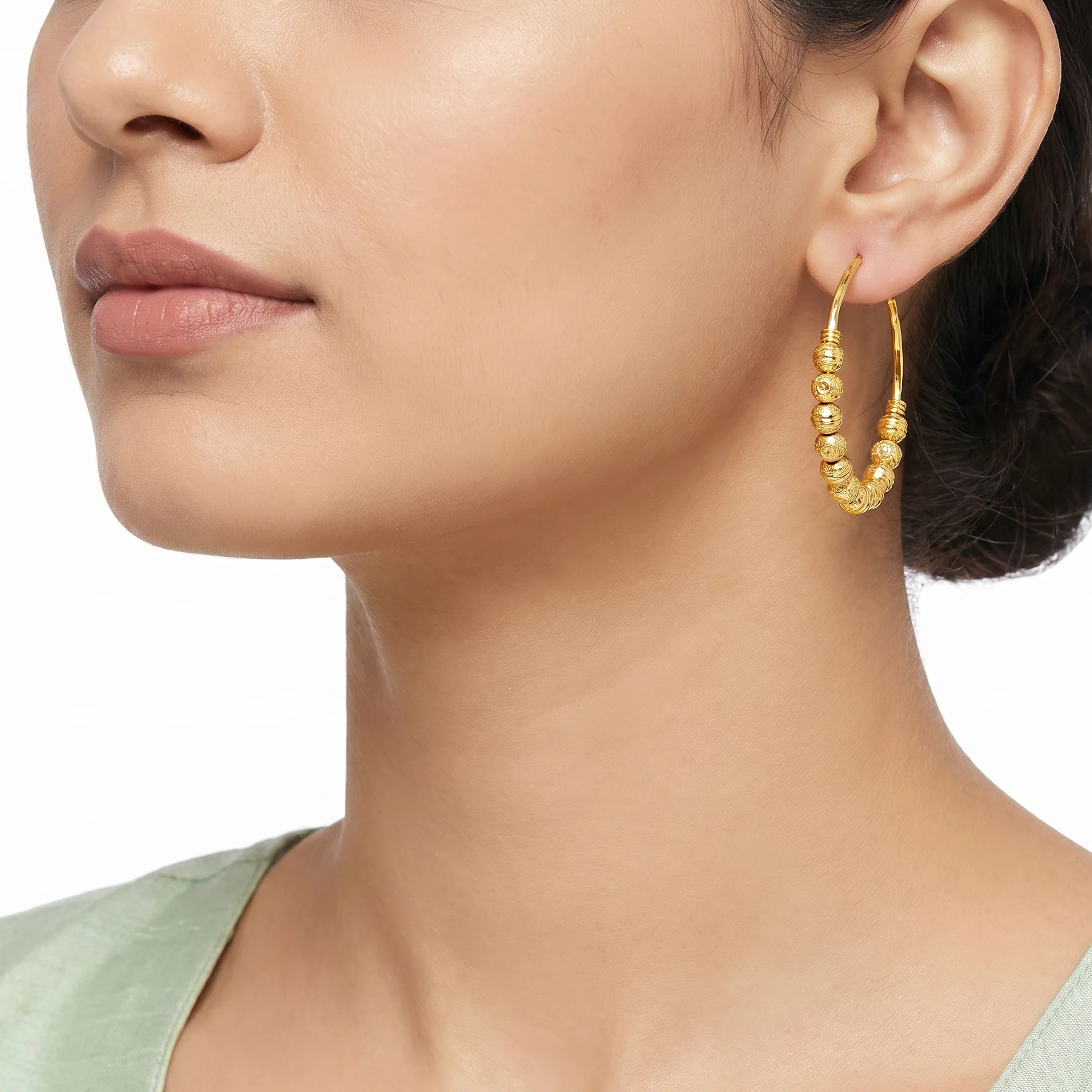 PRAO Earrings Anti-Tarnish Diamond Cut Bead Hoops - Image 2