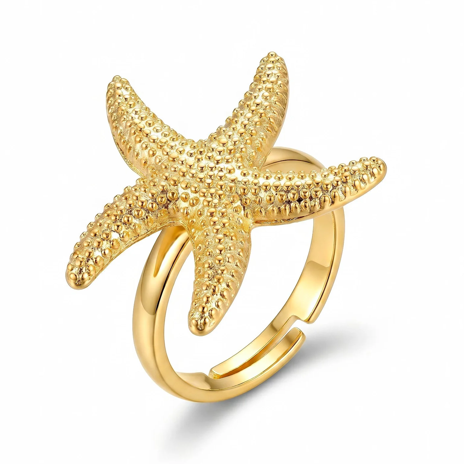 PRAO Ring Anti-Tarnish Textured Starfish (Adjustable Size)