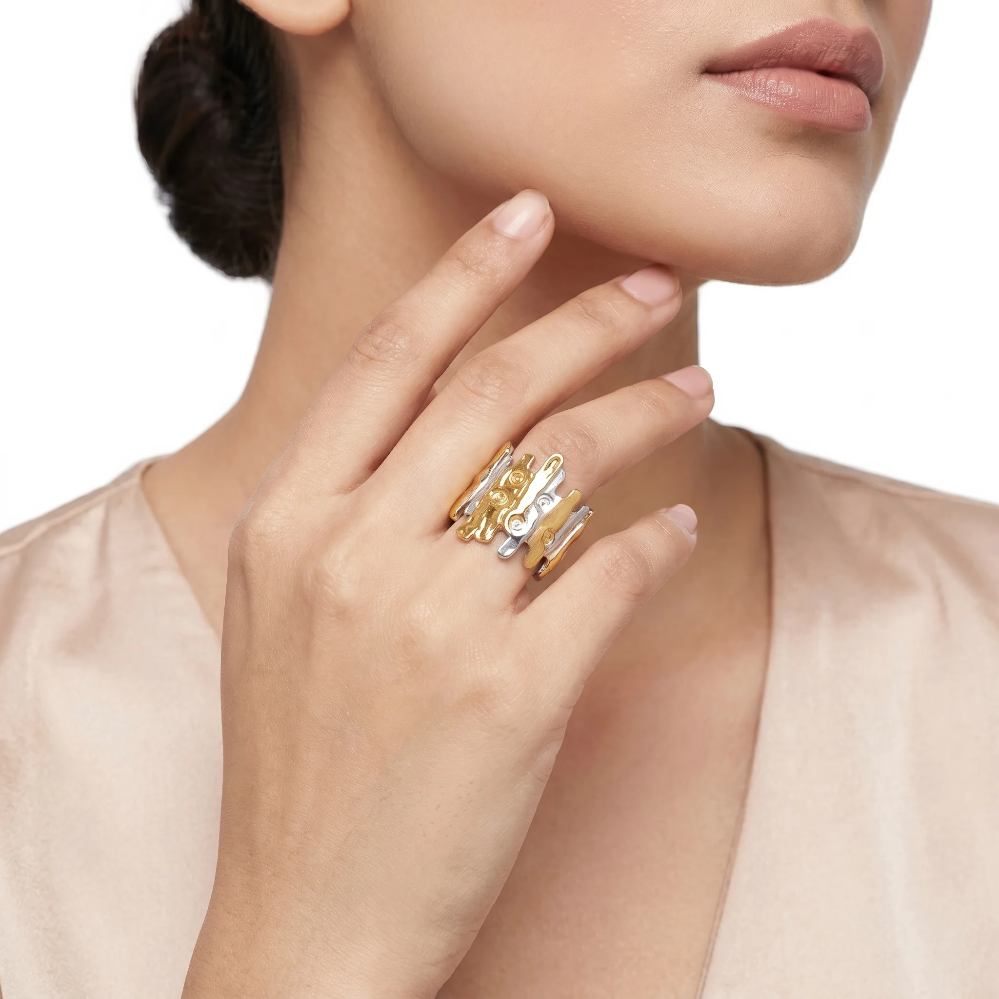 PRAO Ring Anti-Tarnish Abstract Tree Bark Statement (Adjustable Size) - Image 3