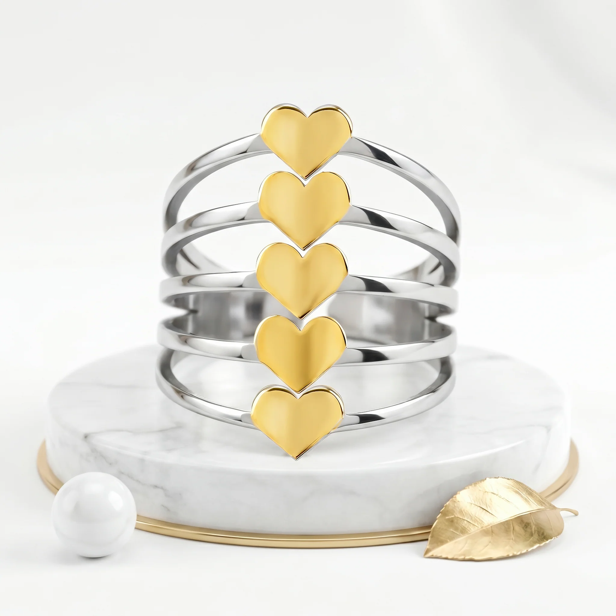 PRAO Ring Anti-Tarnish Multi-Band Heart Accent (Adjustable Size) - Image 5