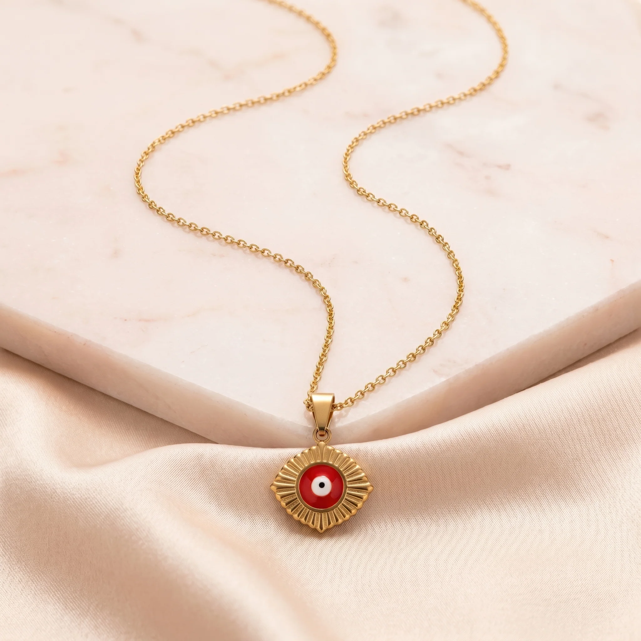 PRAO Necklace Anti-Tarnish Sunburst Evil Eye Pendant - Image 4