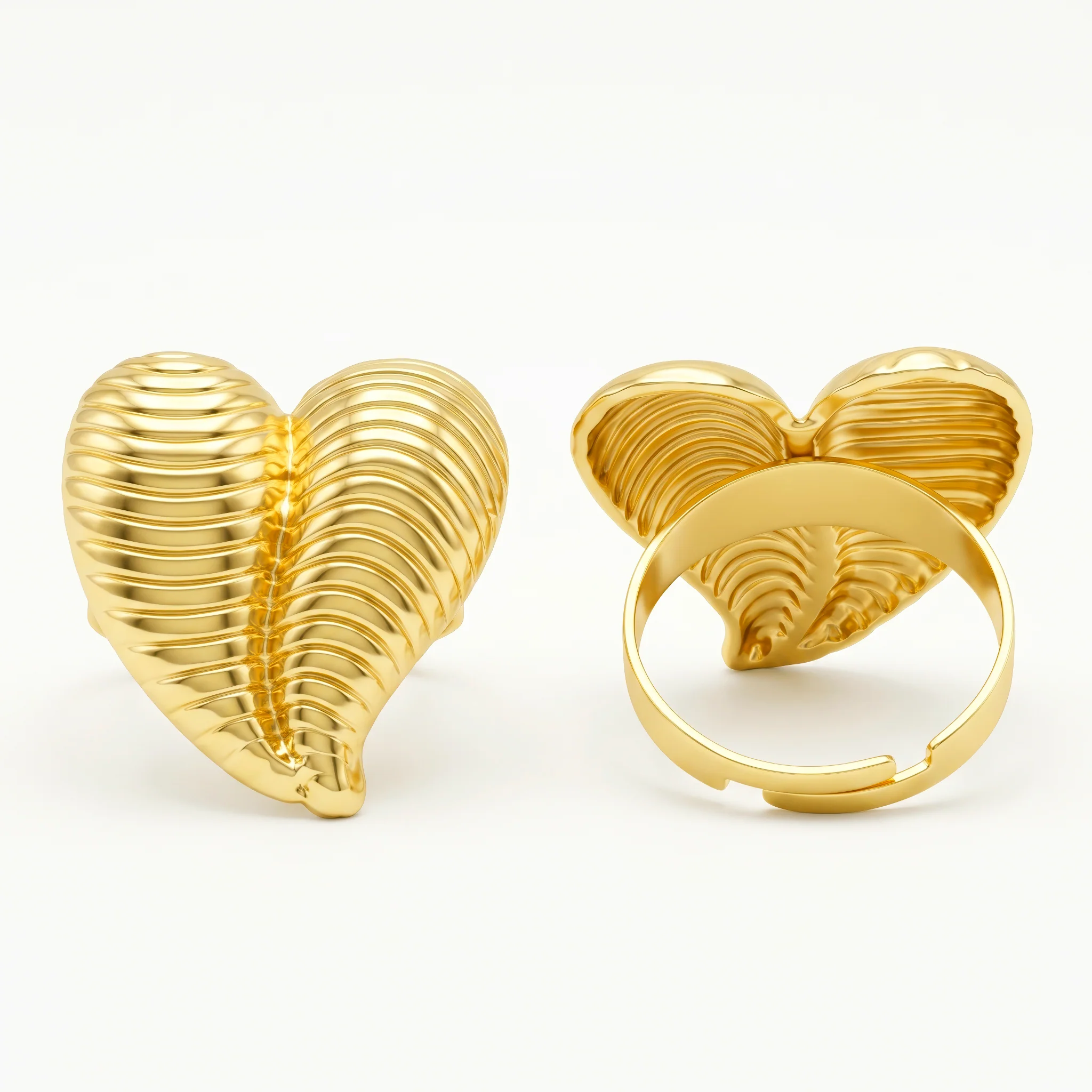 PRAO Ring Anti-Tarnish Ribbed Heart Texture (Adjustable Size) - Image 5