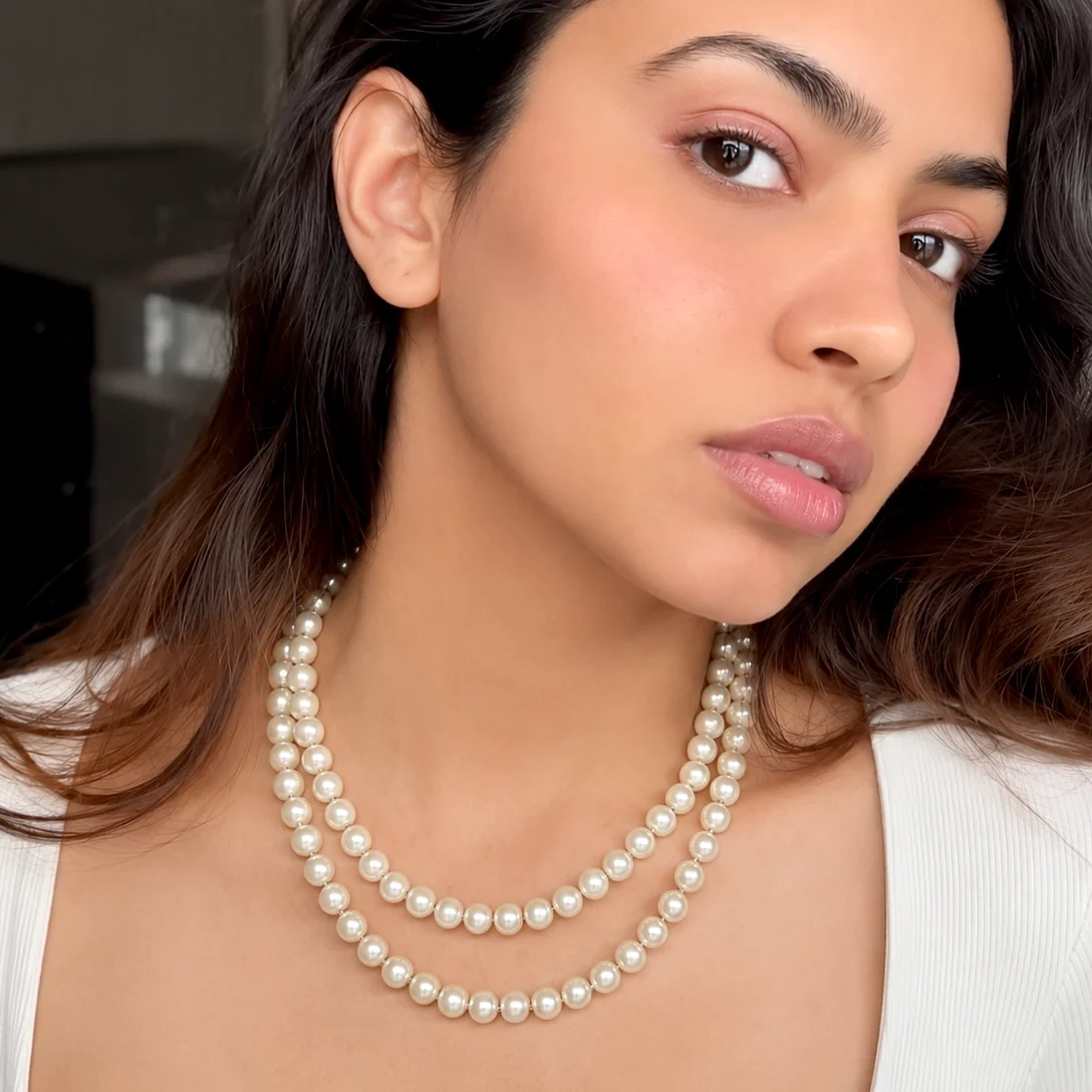 PRAO Necklace Anti-Tarnish Double-Line Pearl