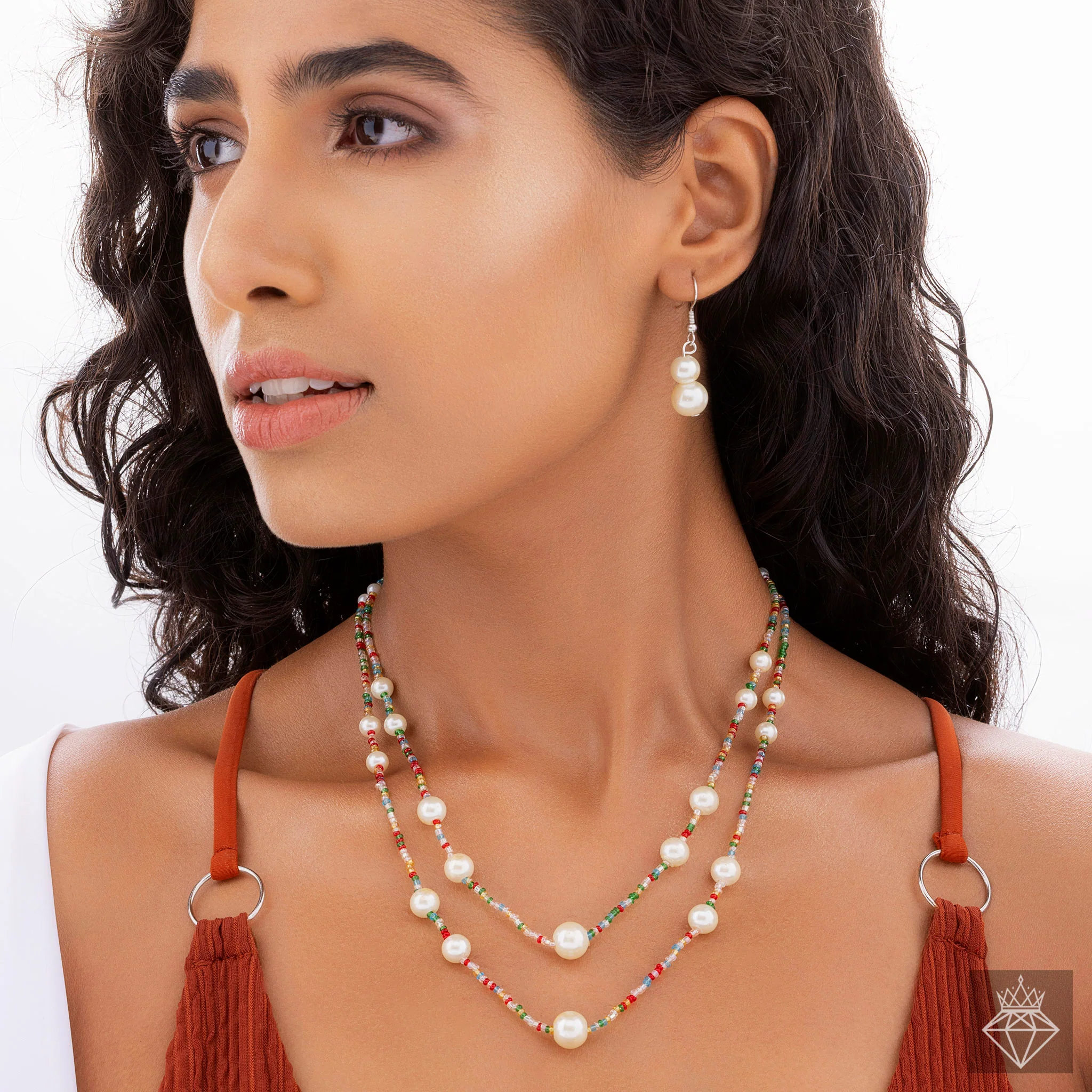 PRAO Necklace Exquisite Double Layer Bead & Pearl Set With Earrings - Image 4
