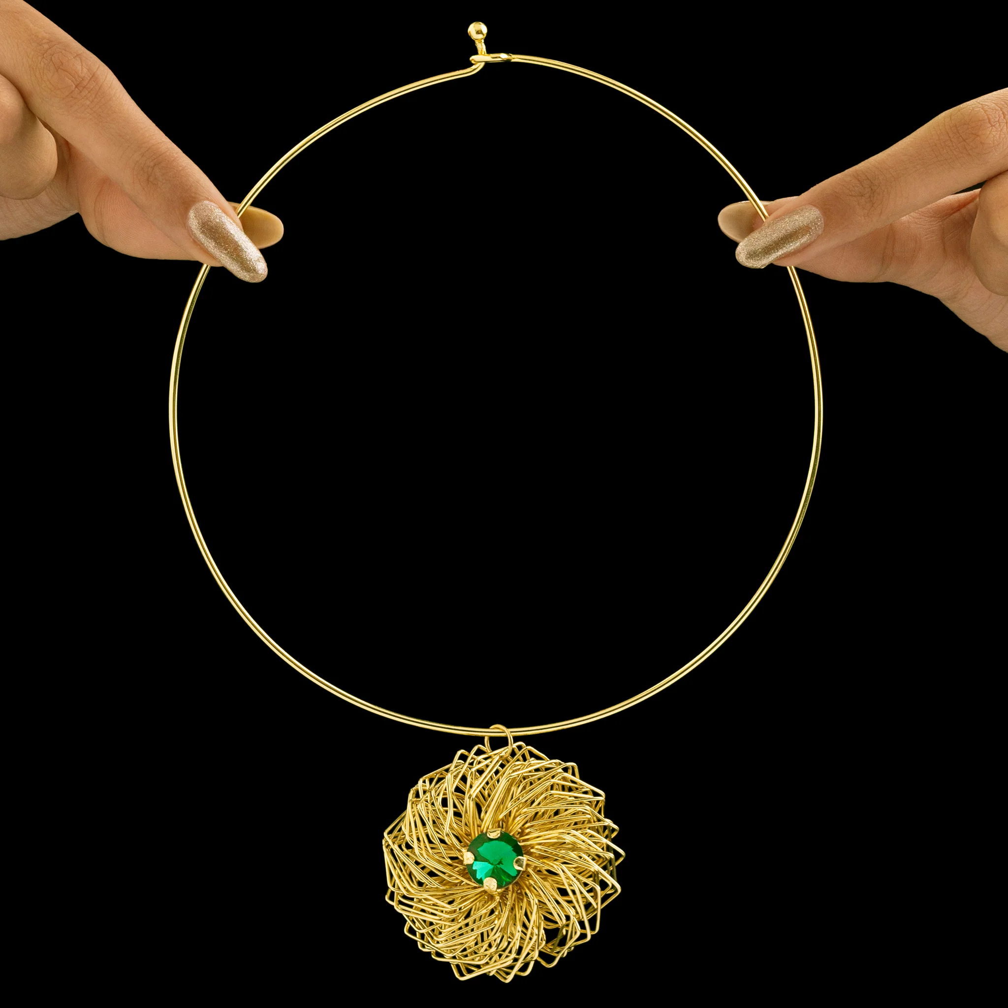 PRAO Necklace Anti-Tarnish Golden Nest Emerald Hasli - Image 3