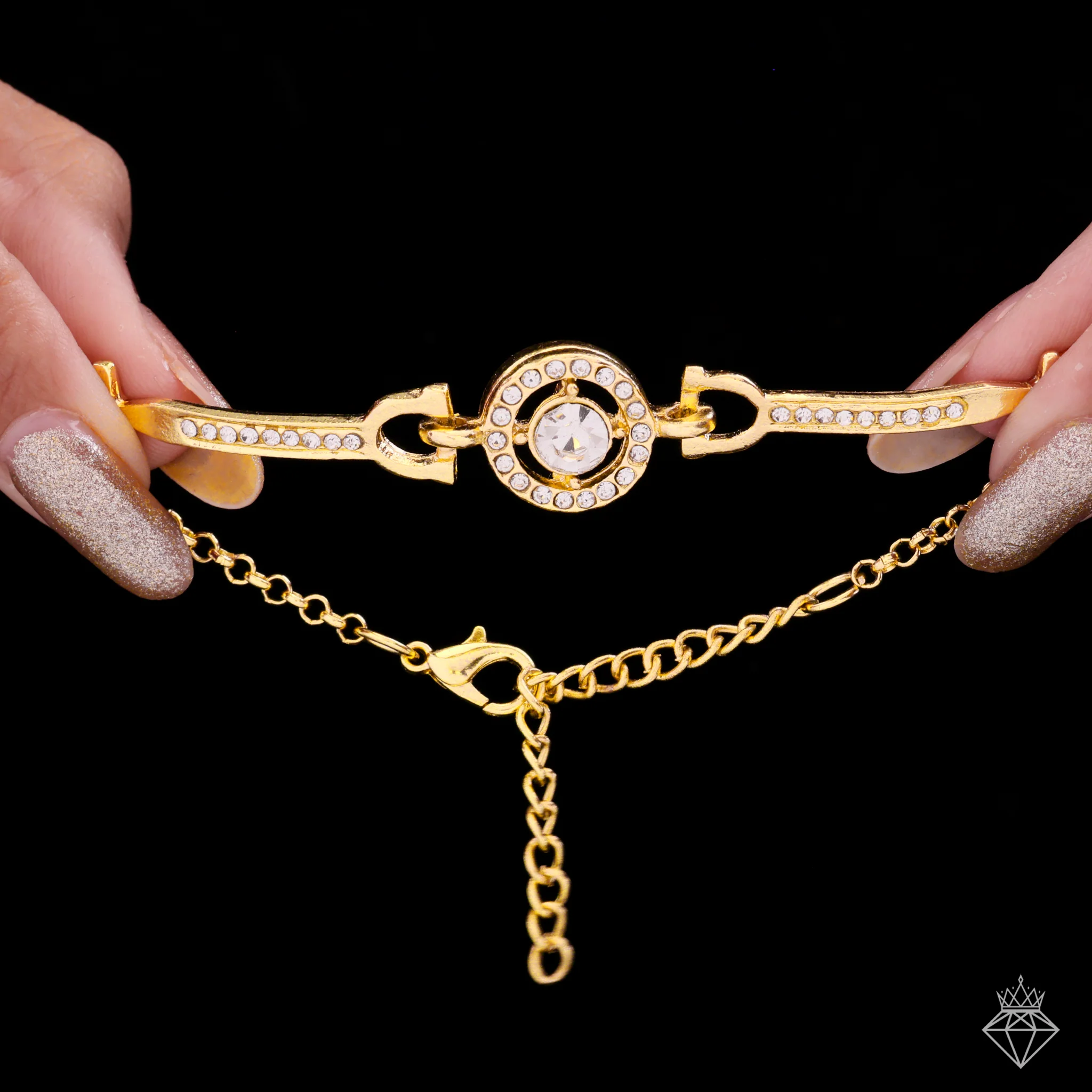 PRAO Bracelet Anti-Tarnish Gold Plated Solitaire Studded Bangle (Adjustable Size) - Image 3