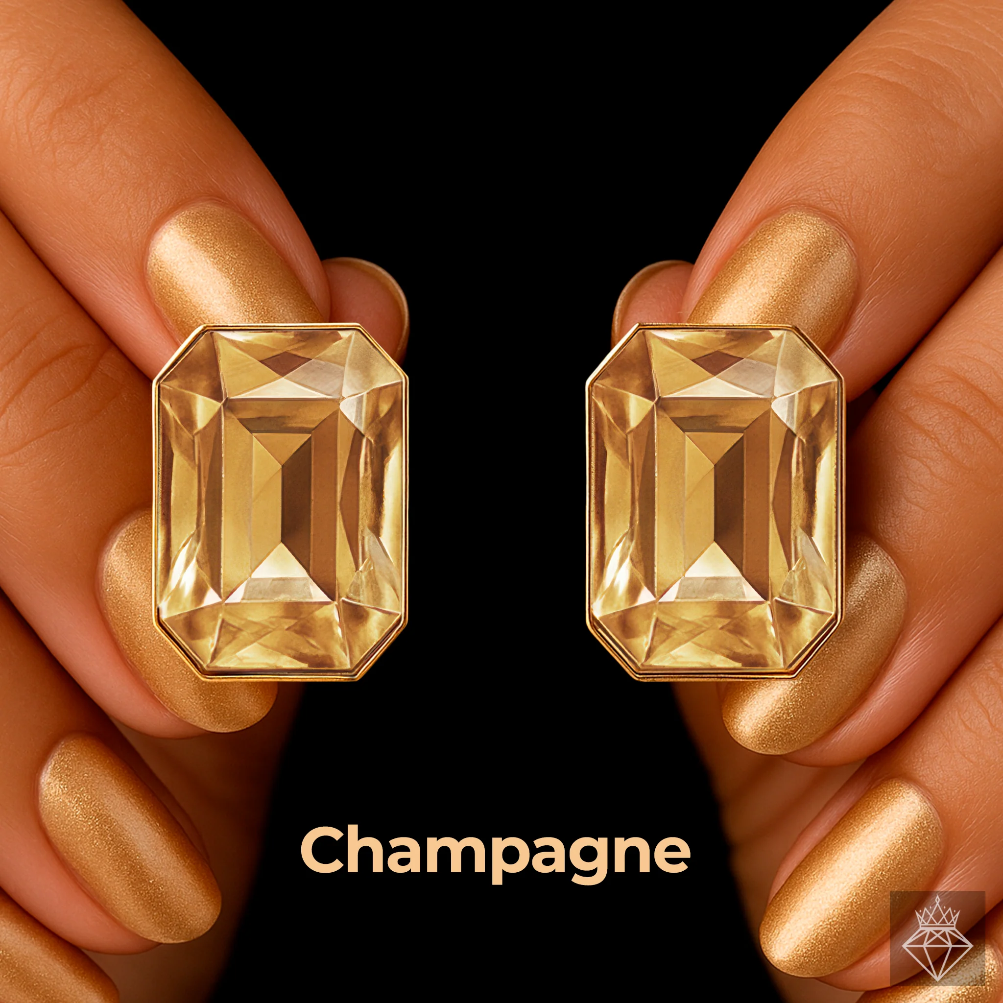 PRAO Earrings Anti-Tarnish Rectangle Shape Champagne Crystal Studs - Image 2