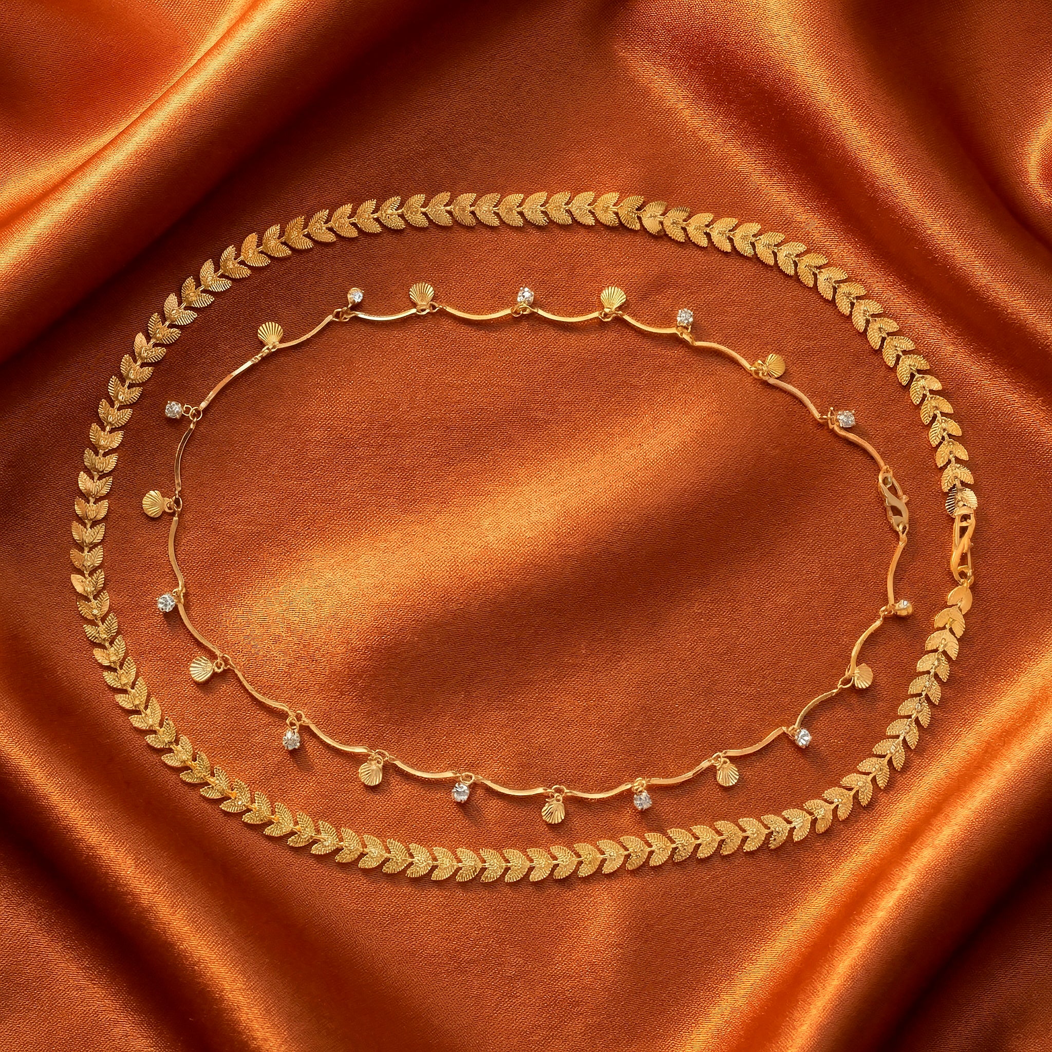 PRAO Necklace Anti-Tarnish Double Layer Chevron Chain with Shell Charms - Image 5