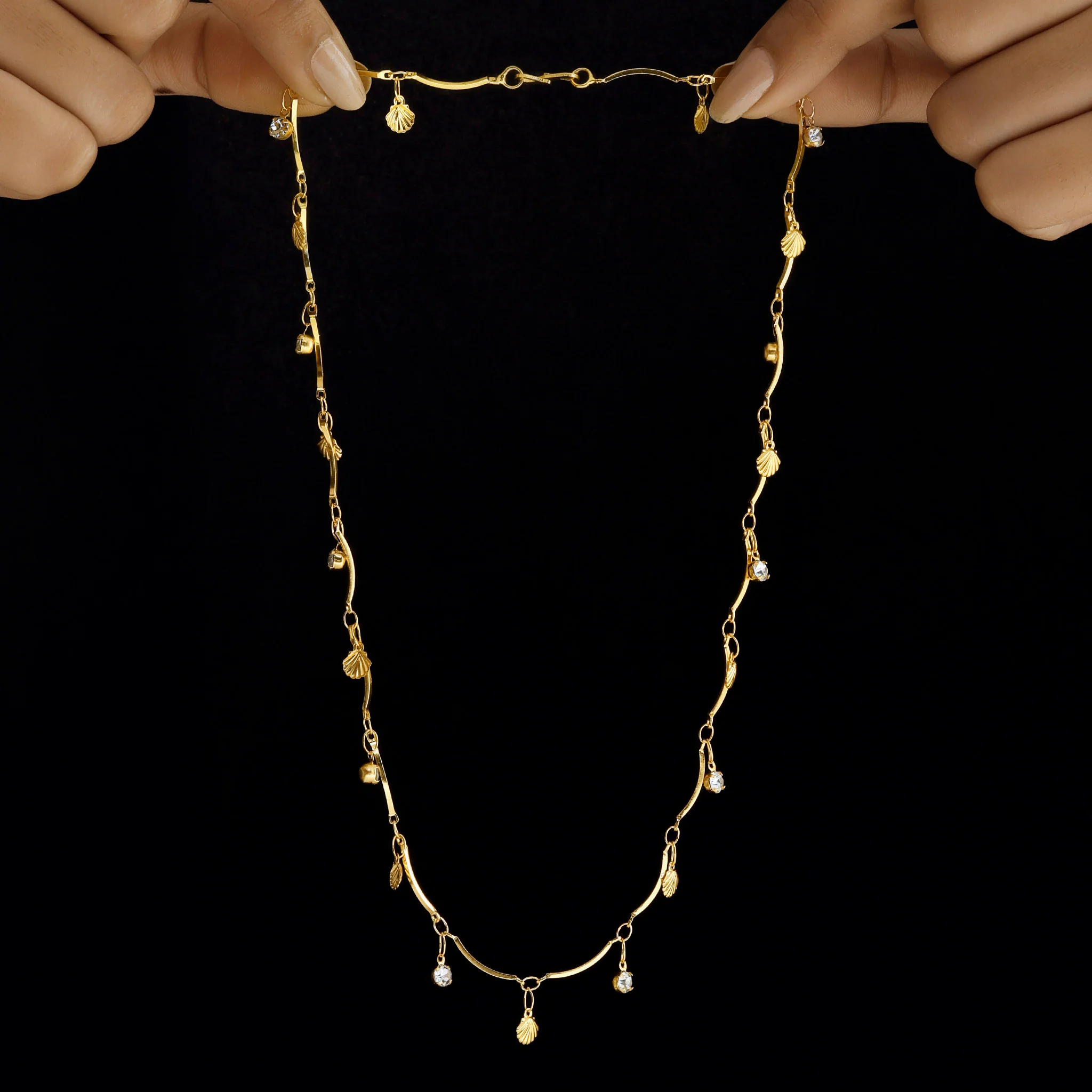 PRAO Necklace Anti-Tarnish Double Layer Chevron Chain with Shell Charms - Image 7