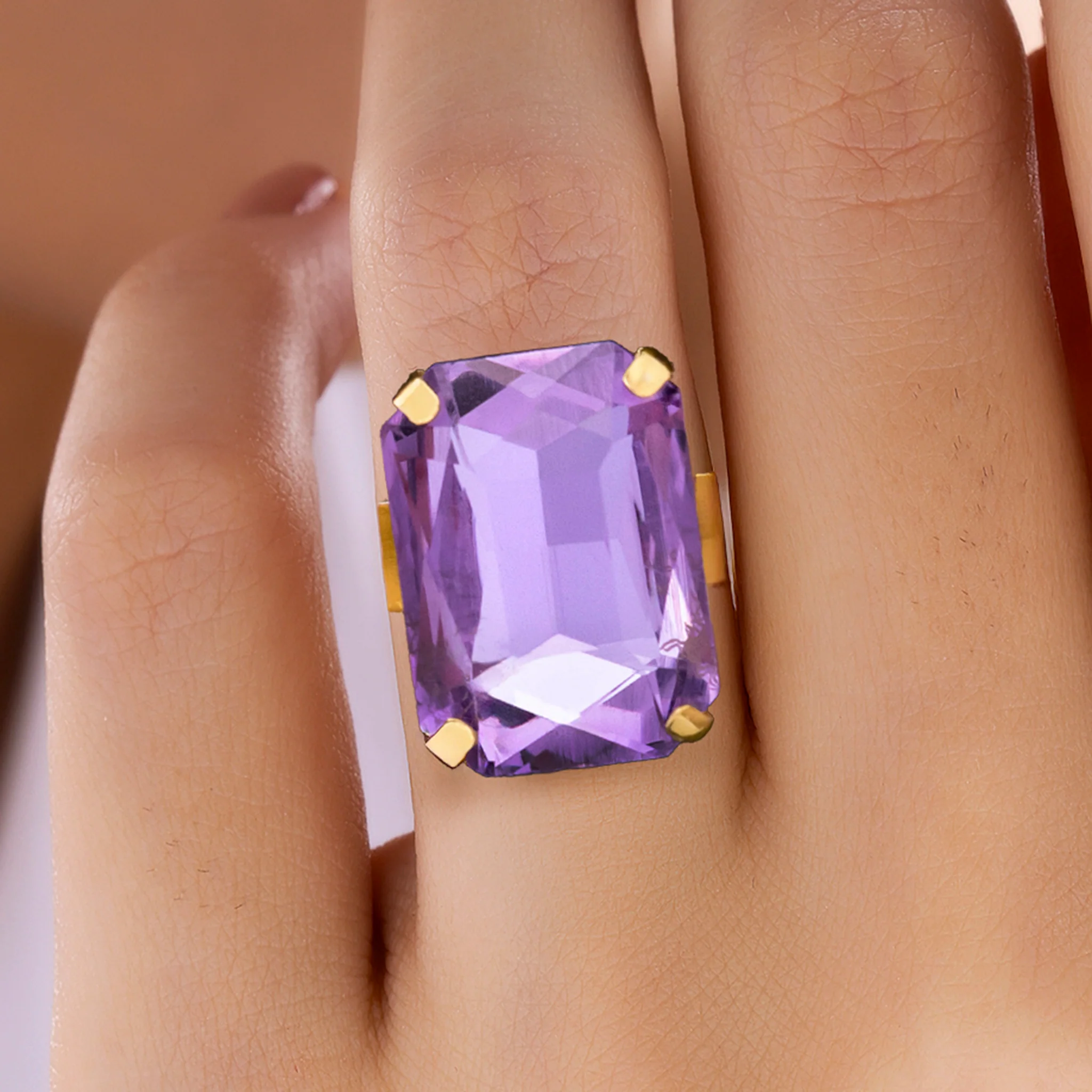 PRAO Ring Anti-Tarnish Rectangle Shape Tanzanite Crystal (Adjustable Size) - Image 3