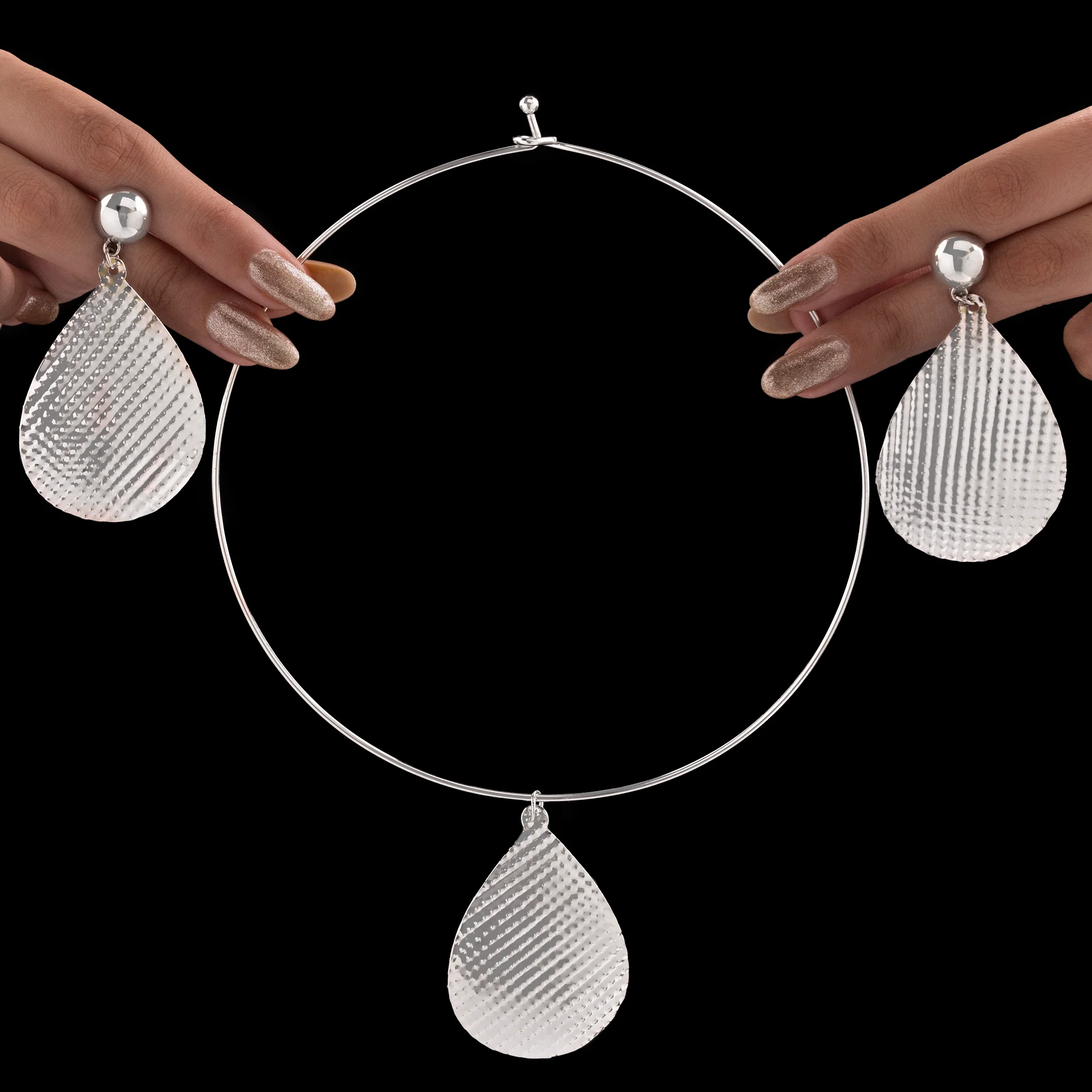 PRAO Necklace Anti-Tarnish Silver Hasli With Earrings - Image 4