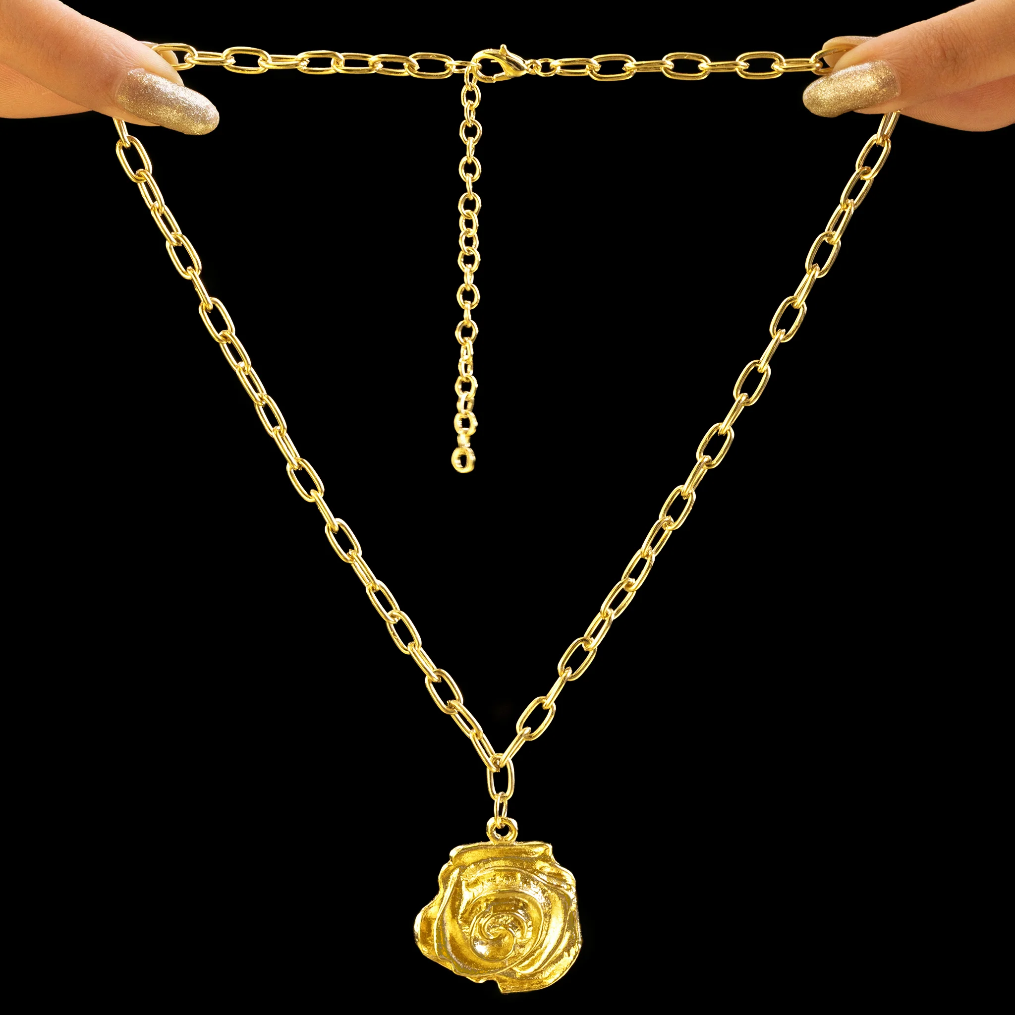 PRAO Necklace Gold Plated Rose Flower Chain - Image 4