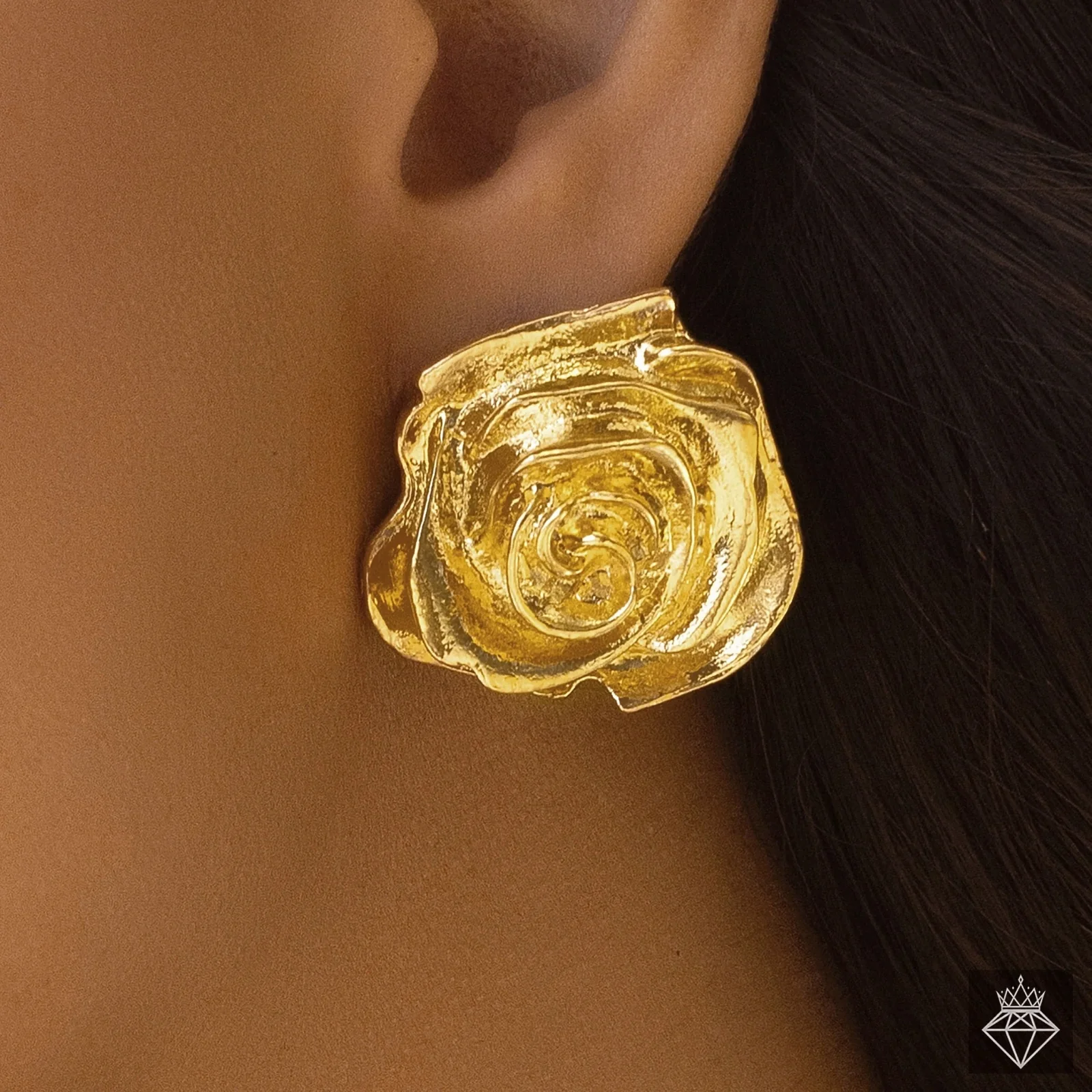 PRAO Earrings Anti-Tarnish Golden Rose Beautiful Studs - Image 4