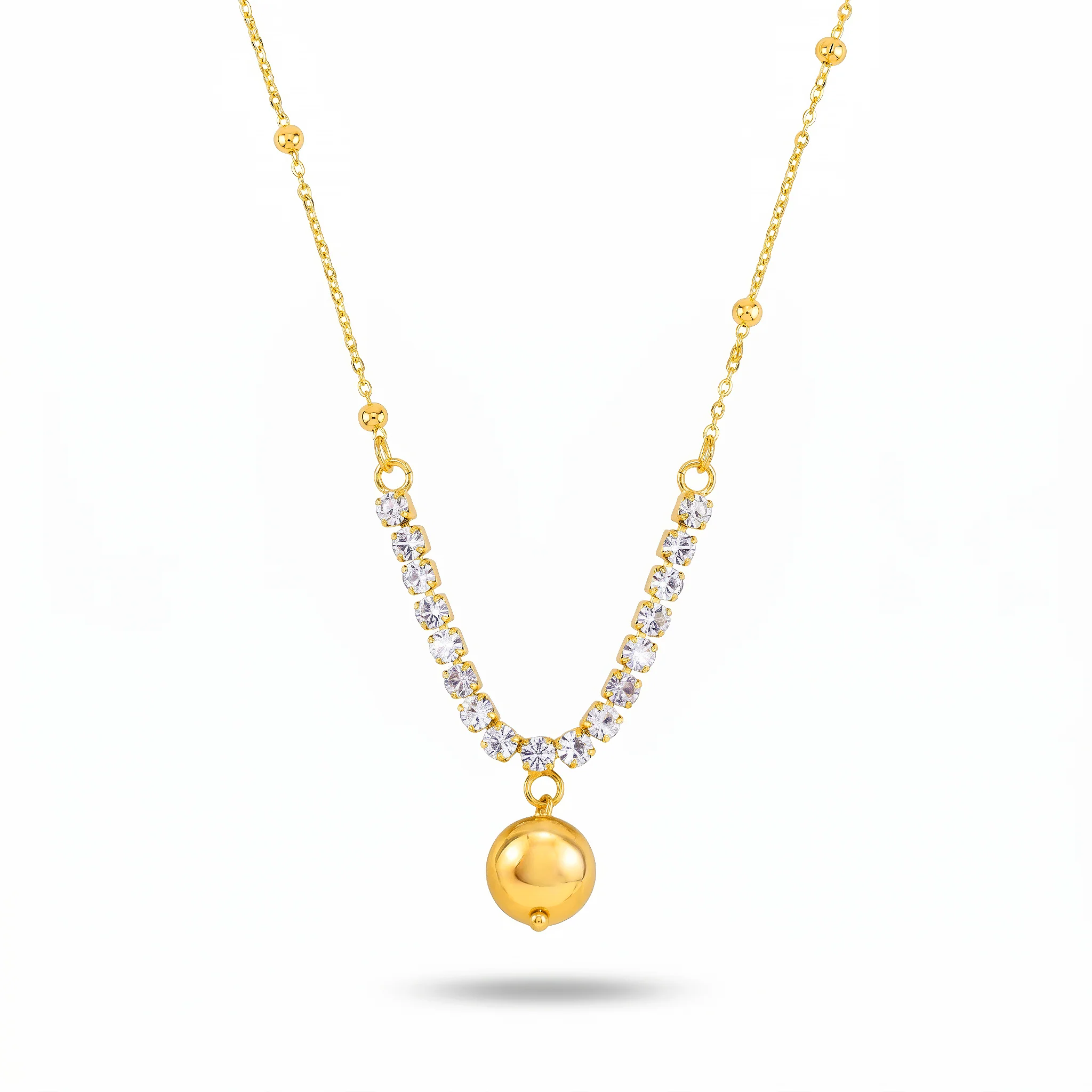 PRAO Necklace Anti-Tarnish Gold Plated Rhinestone Ball Pendant Chain Crystals Set - Image 3