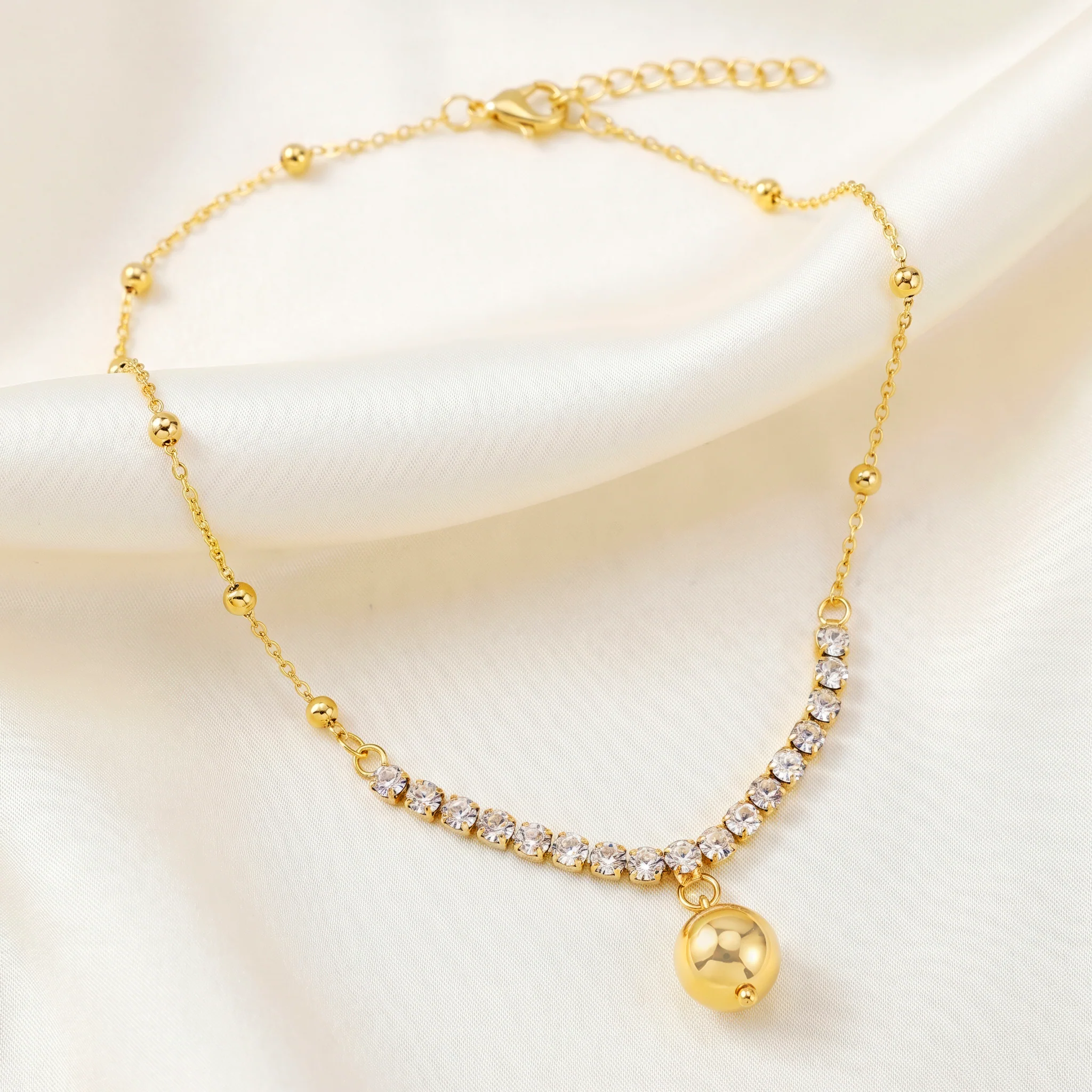 PRAO Necklace Anti-Tarnish Gold Plated Rhinestone Ball Pendant Chain Crystals Set - Image 4