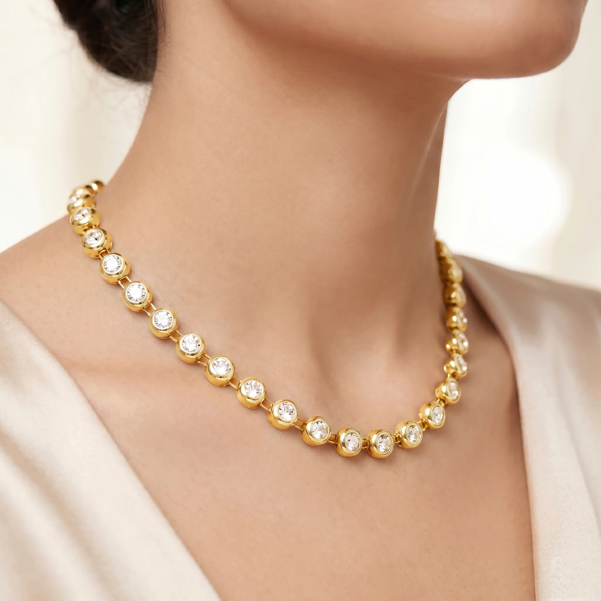 PRAO Necklace Anti-Tarnish Gold Plated Crystals Studded Set - Image 3