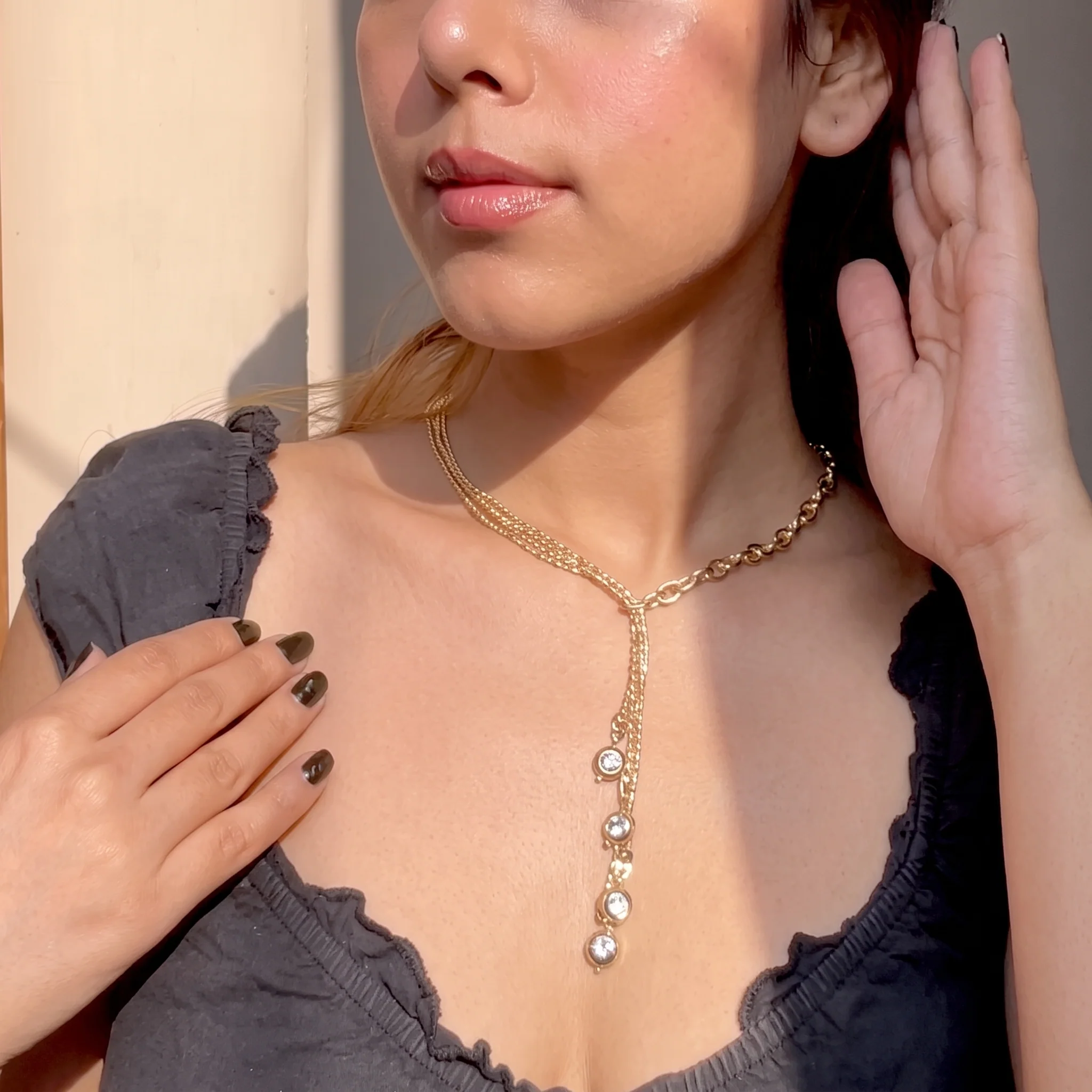 PRAO Necklace Anti-Tarnish Gold Plated Designer Crystal Set - Image 3