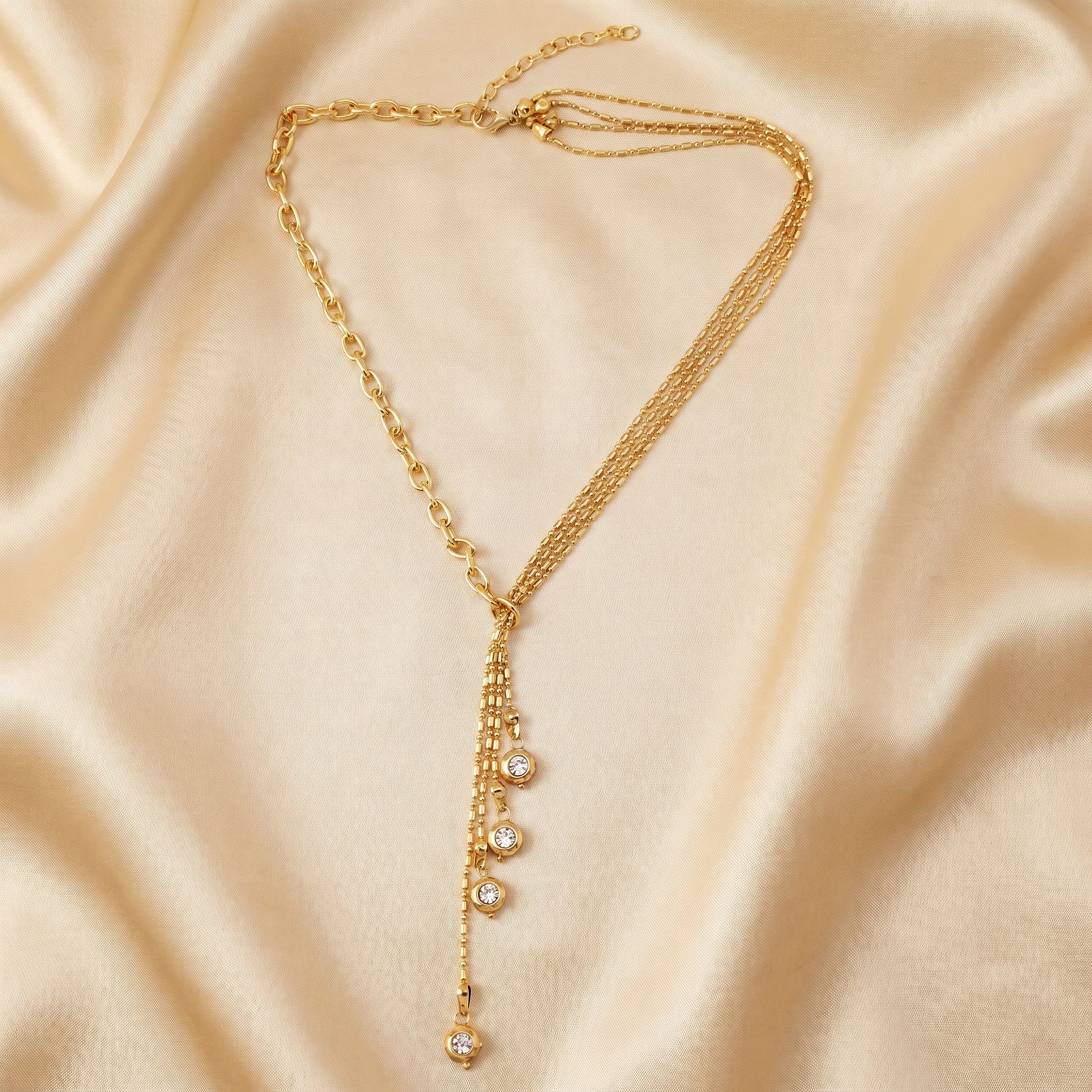 PRAO Necklace Anti-Tarnish Gold Plated Designer Crystal Set - Image 4