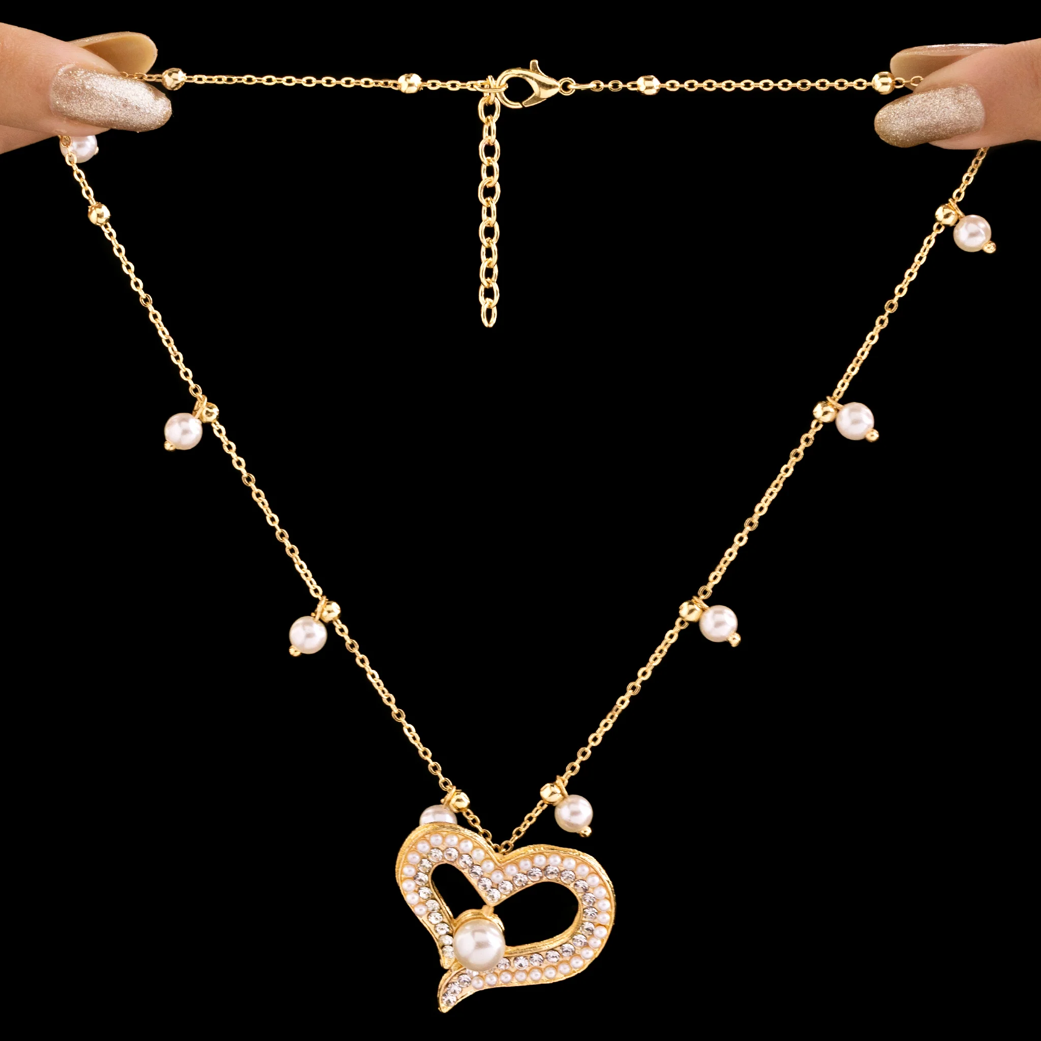 PRAO Necklace Anti-Tarnish Gold Plated Crystal Studded Heart - Image 3