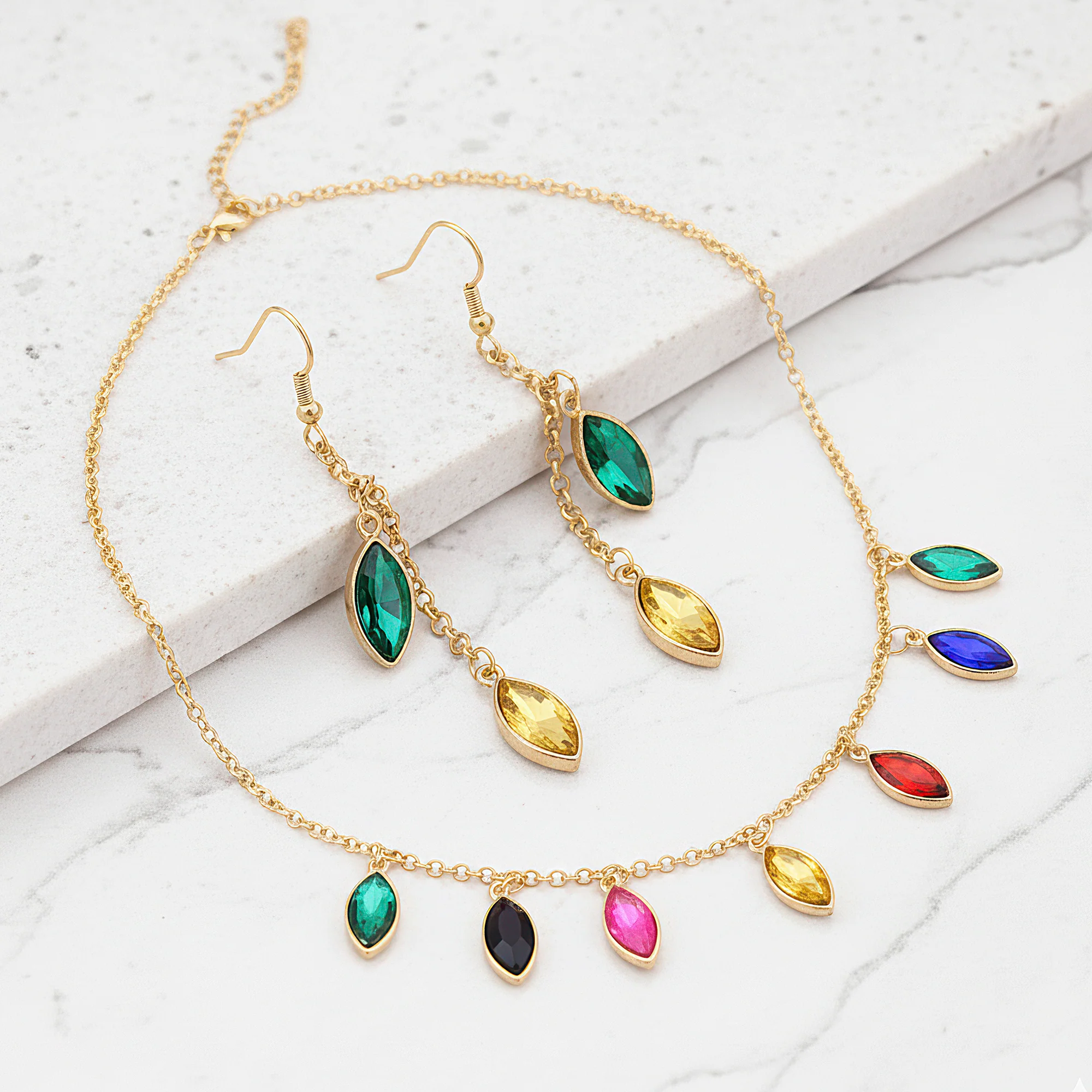PRAO Necklace Anti-Tarnish Multicoloured Crystal Set With Earrings - Image 6