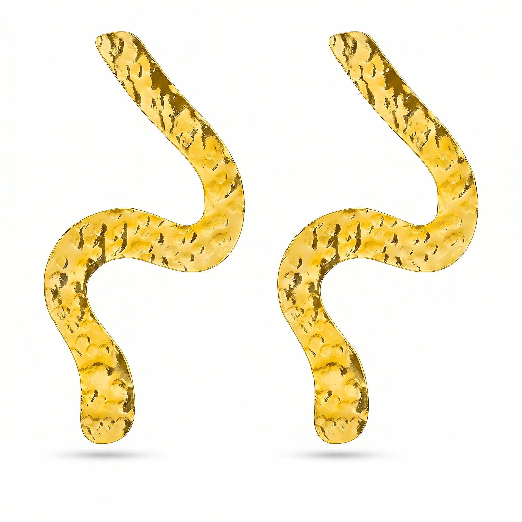 PRAO Earrings Anti-Tarnish Golden Wavy Lightweight Danglers - Image 3