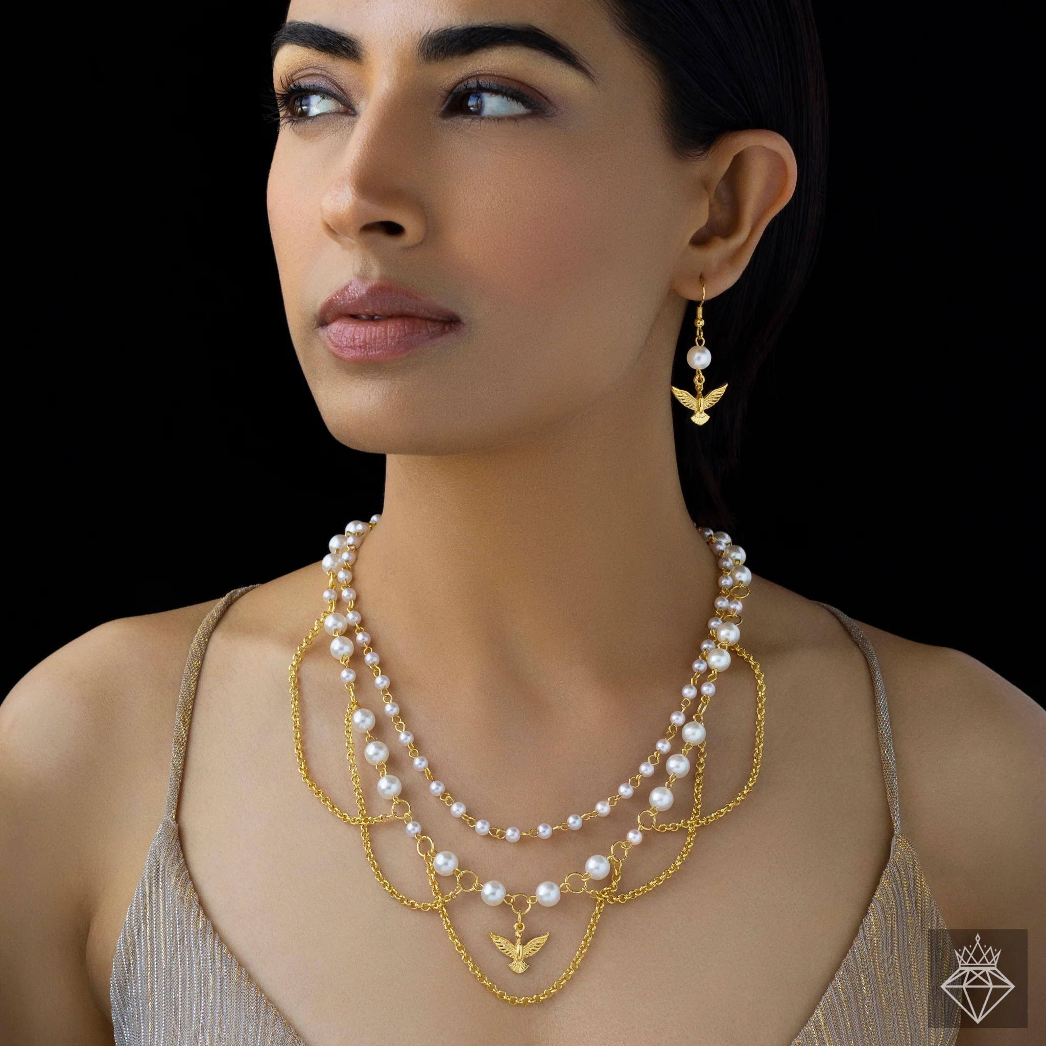 PRAO Necklace Anti-Tarnish Pearls & Bird Set With Earrings - Image 2